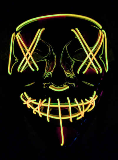 Maskworld Verkleidungsmaske LED Maske gelb, Coole Leuchtmaske wie in The Purge