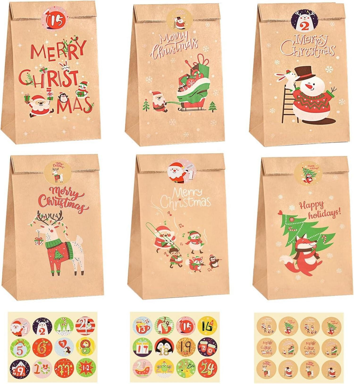 Geschenkpapier Weihnachten Geschenktüten Adventskalender 24 Klein Braun Papier Xmas