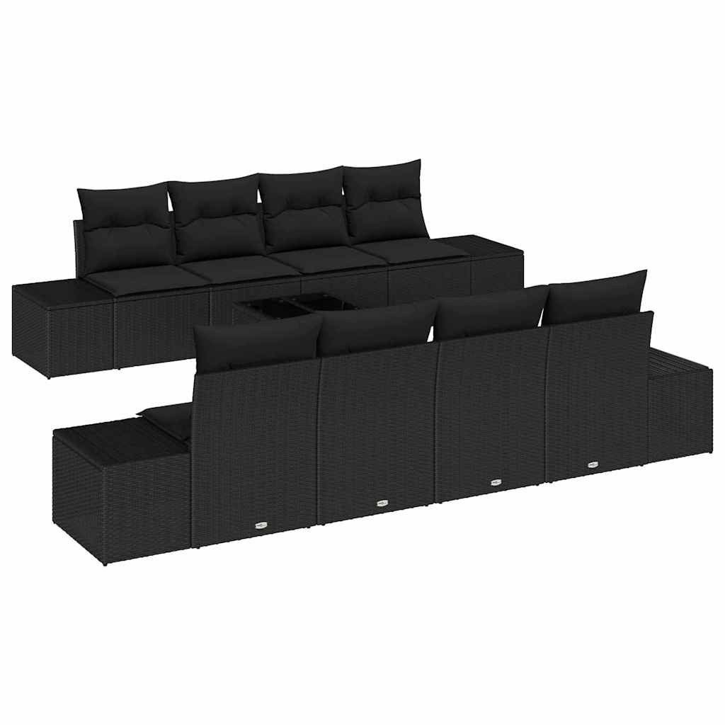 vidaXL Loungesofa Sofa Set mit Kissen 7 pcs Schwarz Poly Rattan, 7 Teile