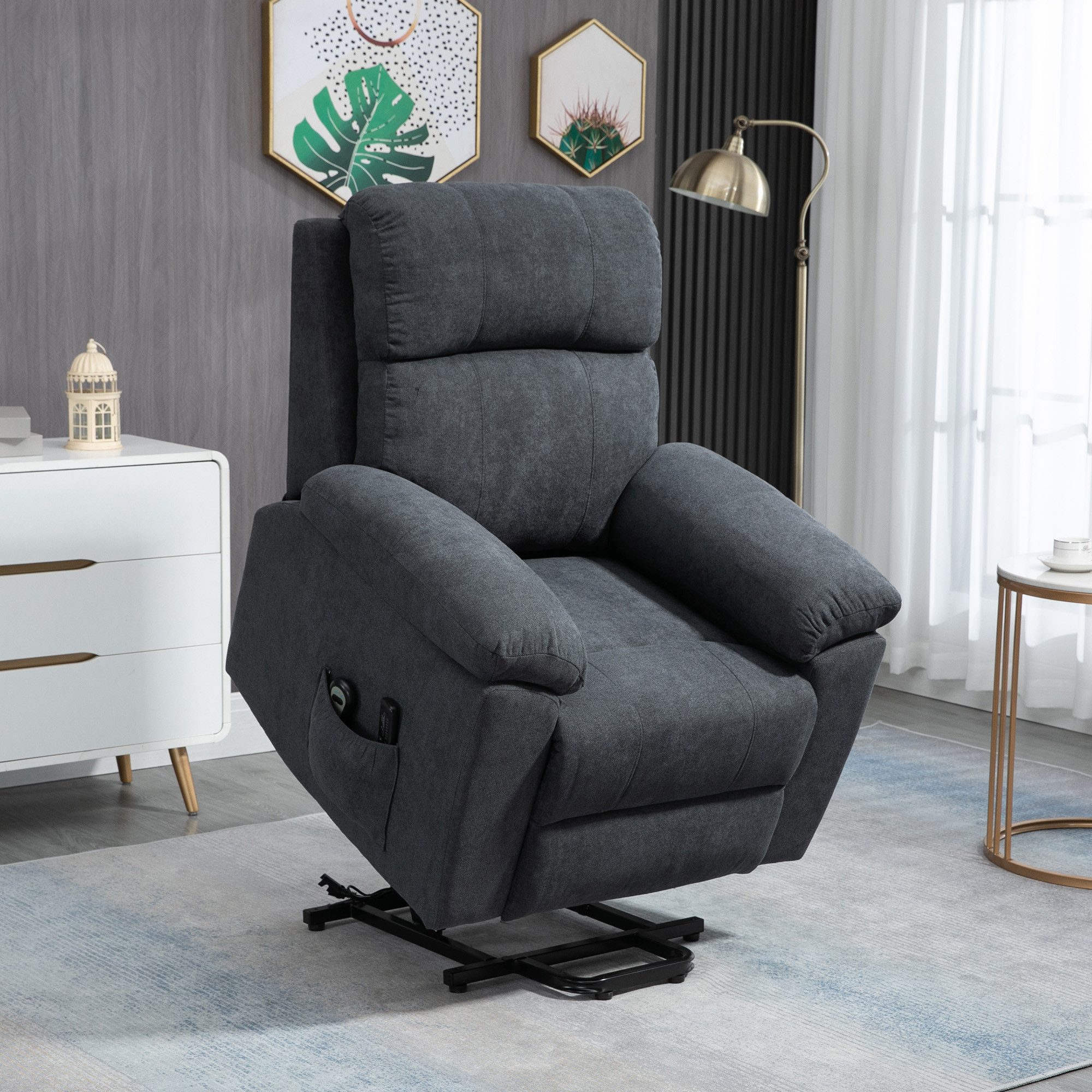 HOMCOM Massagesessel Fernsehsessel mit Aufstehhilfe, Relaxsessel mit Liegefunktion (Ruhesessel, 1-St., Aufstehsessel), mit Fernbedienung