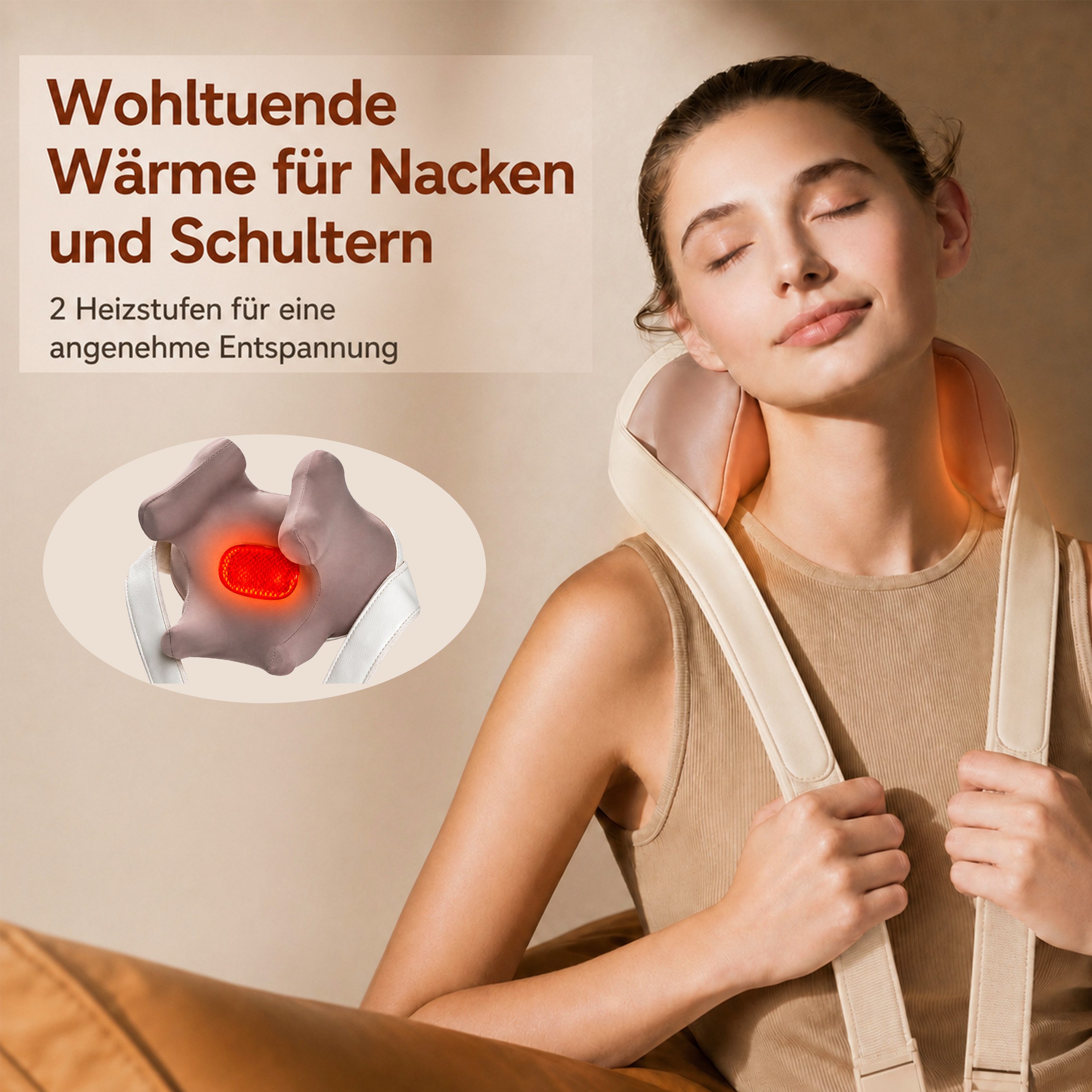 Futicare Nacken-Massagegerät mit Fernbedienung und Wärmefunktion, 6D, 4 Massageköpfe, 4 Modi, 3 Intensitäten, zur Entspannung bei Verspannungen an Nacken, Rücken und Schultern