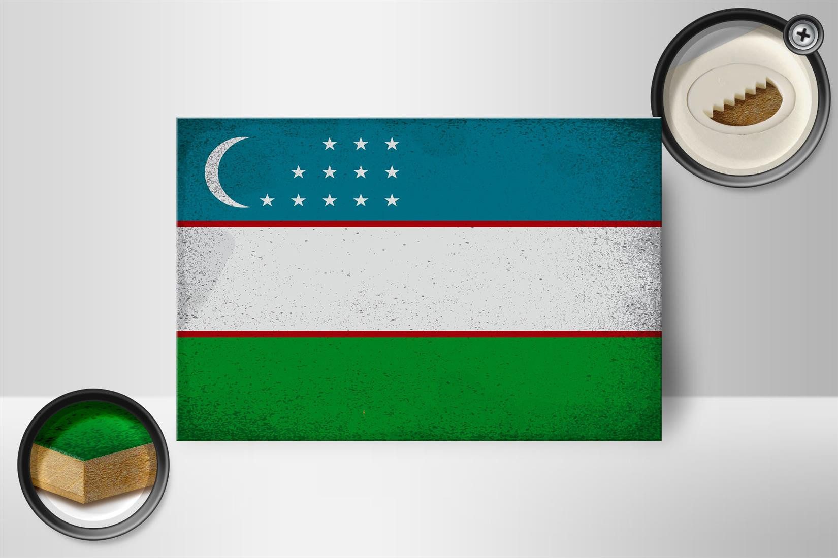Femer GmbH Holzbild Flagge Usbekistan 18x12 cm Uzbekistan Vintage, Flaggen (1 St), Glatte Holzfaserplatte (MDF), vorn beschichtet