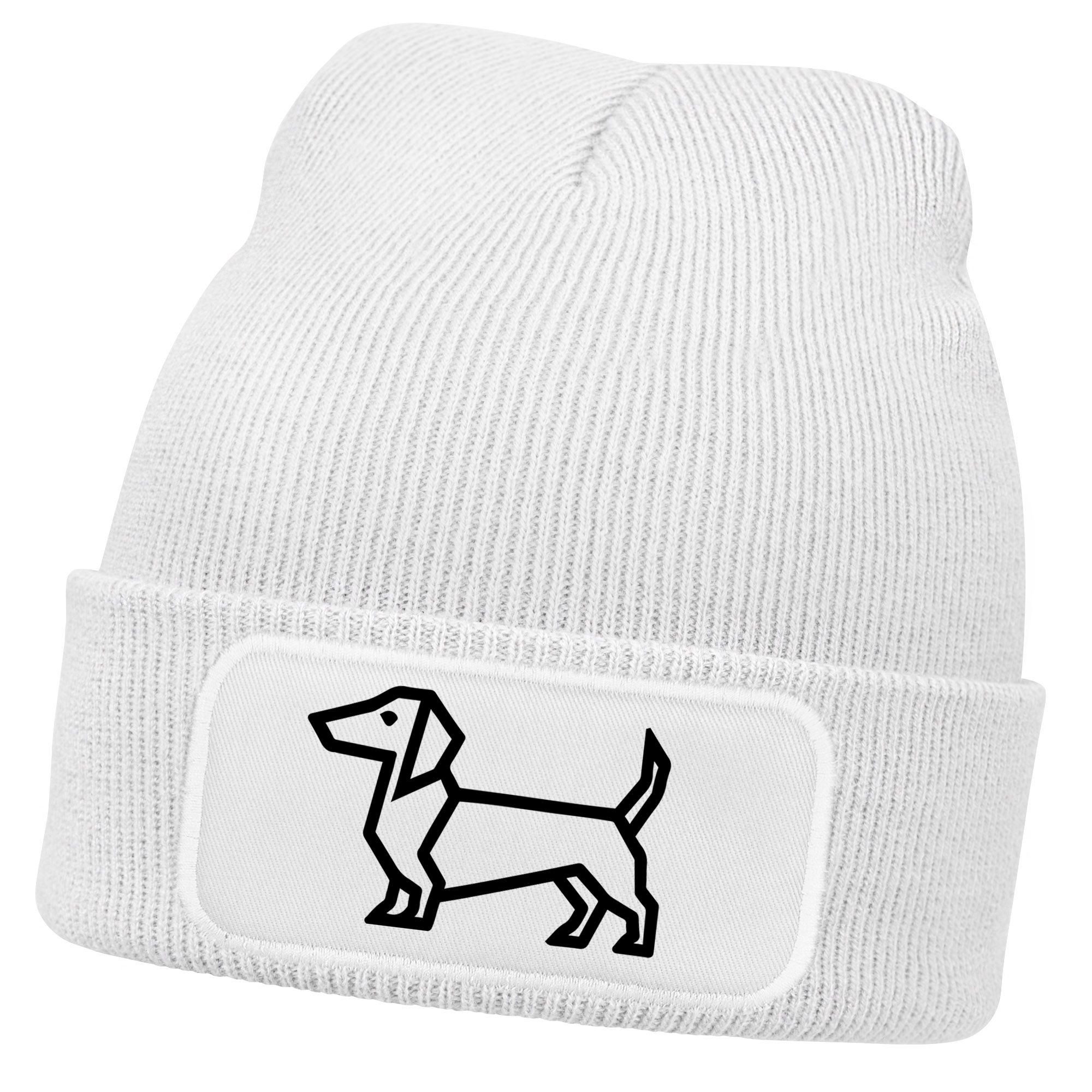 Beanie Herren Beanie mit Patch Strickmütze Aufdruck Hund Lustig Geschenk