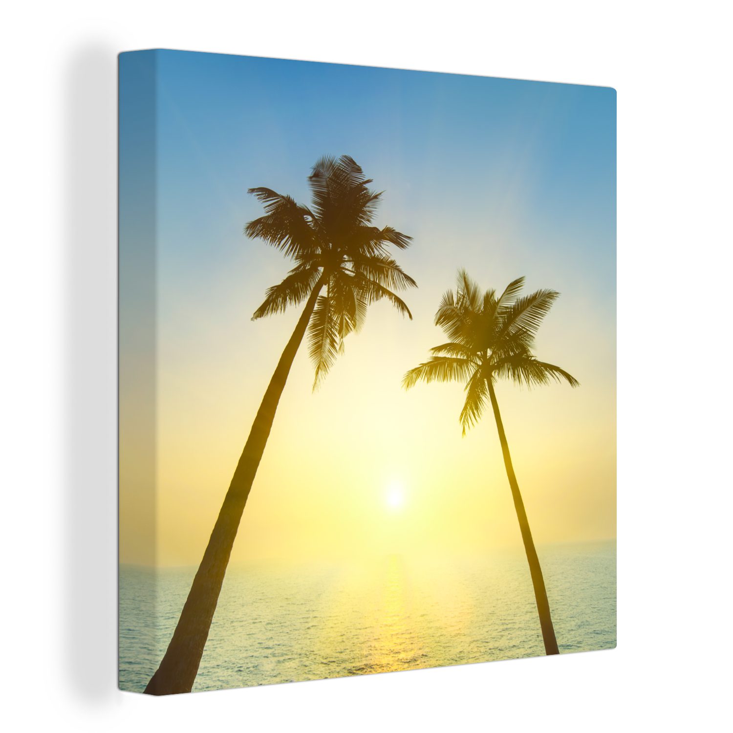 OneMillionCanvasses® Leinwandbild Strand - Sonnenuntergang - Palmen, (1 St), Leinwand Bilder für Wohnzimmer Schlafzimmer