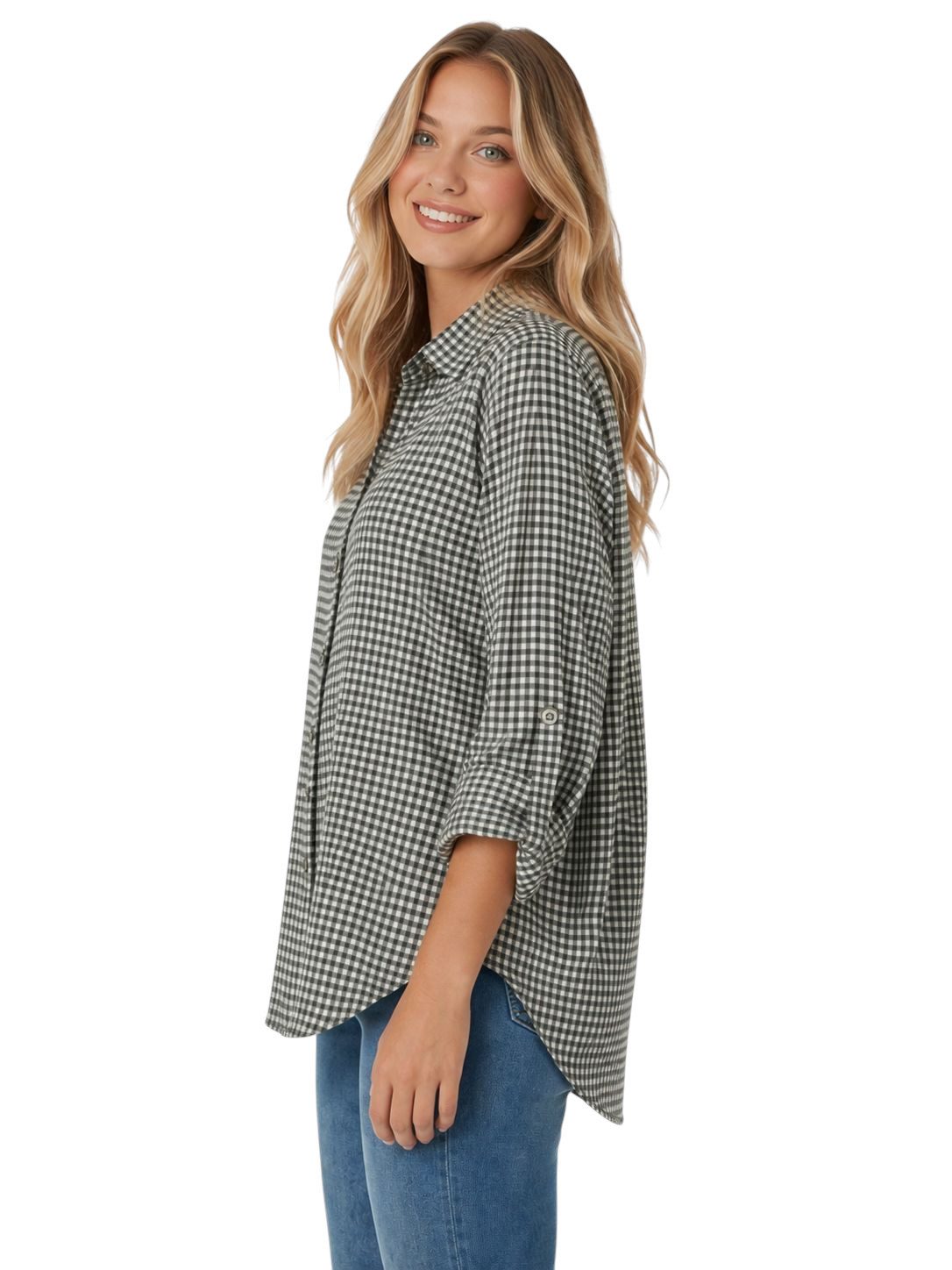 Mississhop Hemdbluse Damen Bluse kariert aus Baumwolle – Hemdbluse mit 3/4-Arm Gr. 36-40