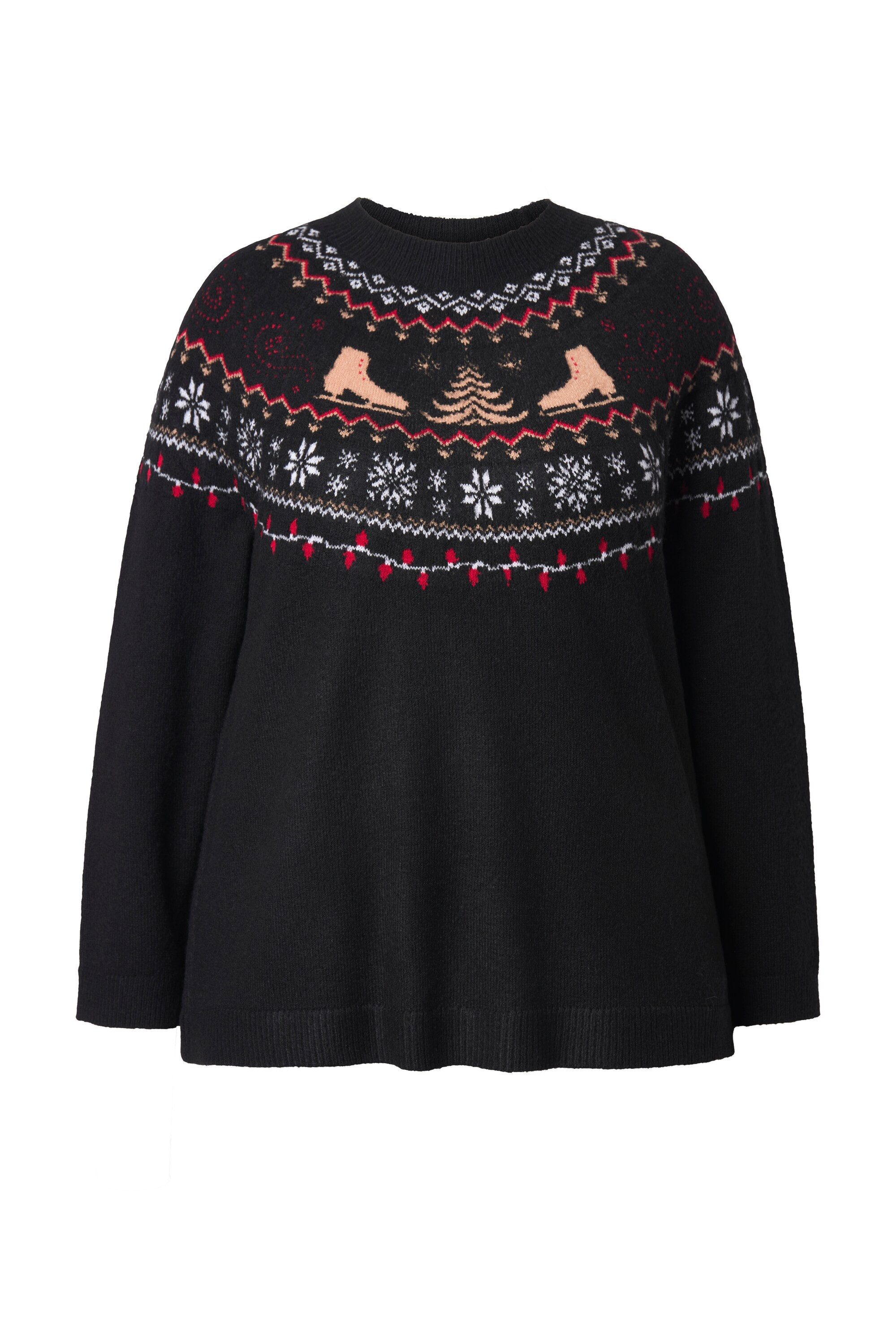 Ulla Popken Strickpullover Weihnachtspullover Norweger Stehkragen Langarm günstig online kaufen