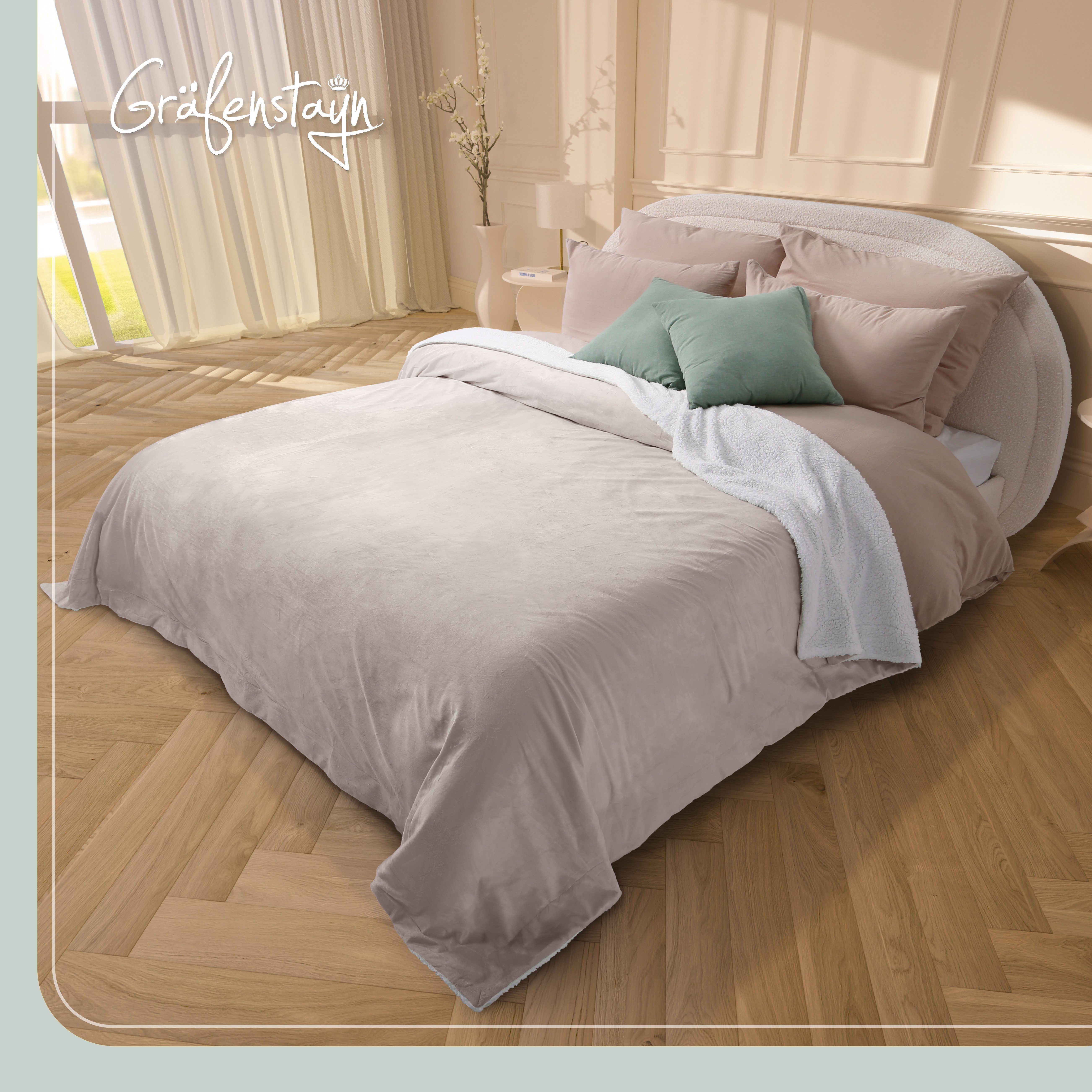Wohndecke in Lammfell-Optik Kuscheldecke weich & flauschig - Sherpa Fleecedecke, Gräfenstayn, Warme Wolldecke & Sofaüberwurf Tagesdecke für Couch & Sofa – Bild 2 von 5