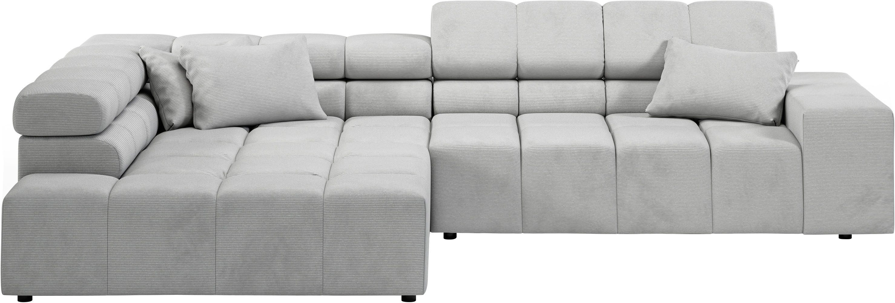 Home affaire Ecksofa Ancona incl. Kopfteilverstellung, Breite 319cm, L-Form, wahlweise motorische Sitztiefenverstellung, auch in Cord + Easy Care