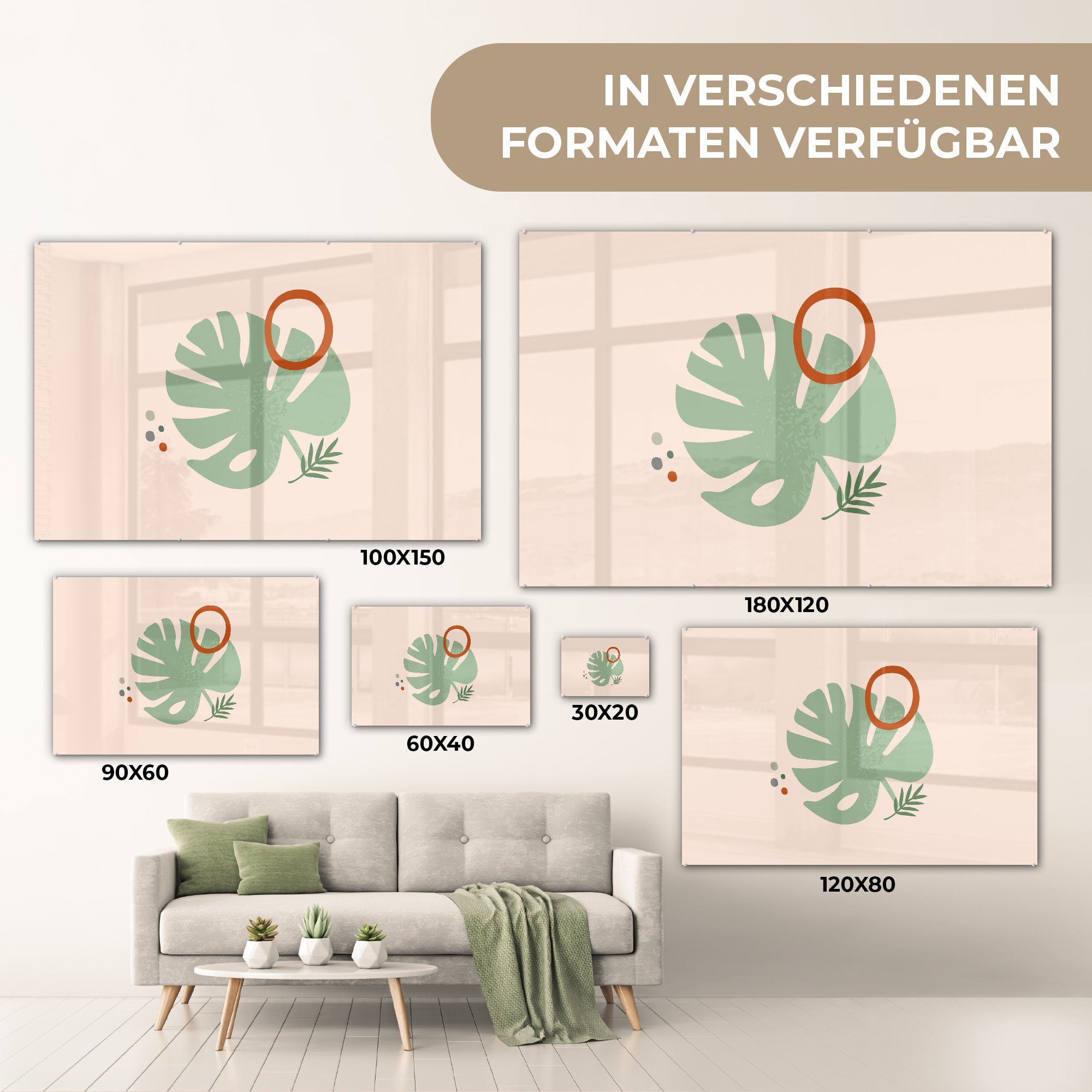 MuchoWow Acrylglasbild Monstera - Pflanzen & Acrylglasbilder - Sommer Schlafzimmer - St), Pastell, (1 Wohnzimmer