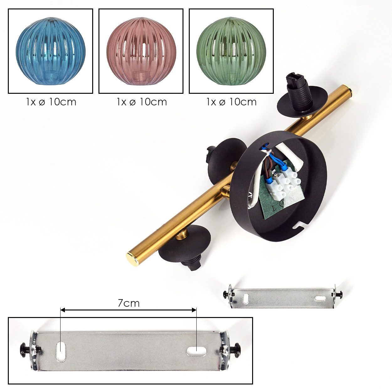 hofstein Deckenleuchte Deckenlampe aus Metall/Riffelglas in Schwarz/Gold/Blau/Grün/Kupfer, ohne Leuchtmittel, Deckenleuchte im modernen Vintage-Design (Schirme Ø 10 cm), 3 x G9