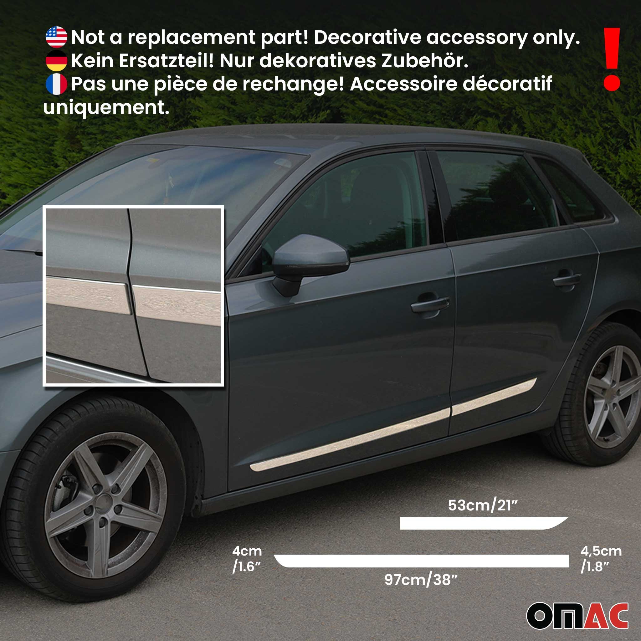 OMAC Zierleisten-Aufkleber Seitentürleiste Türleisten für Nissan Navara 2005-2015 Chrom 4x, (4tlg), Langlebig,Einfache Reinigung,Einfache Installation,Rostbeständig