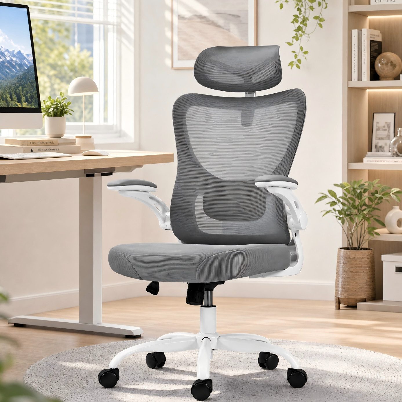 Marsail Bürostuhl Ergonomischer – Schreibtischstuhl Mesh mit 3D-verstellbaren Armlehnen (Dynamischer Lendenstütze, Wippfunktion), TÜV-geprüft, bis 136 kg – Ideal für Homeoffice & Gaming