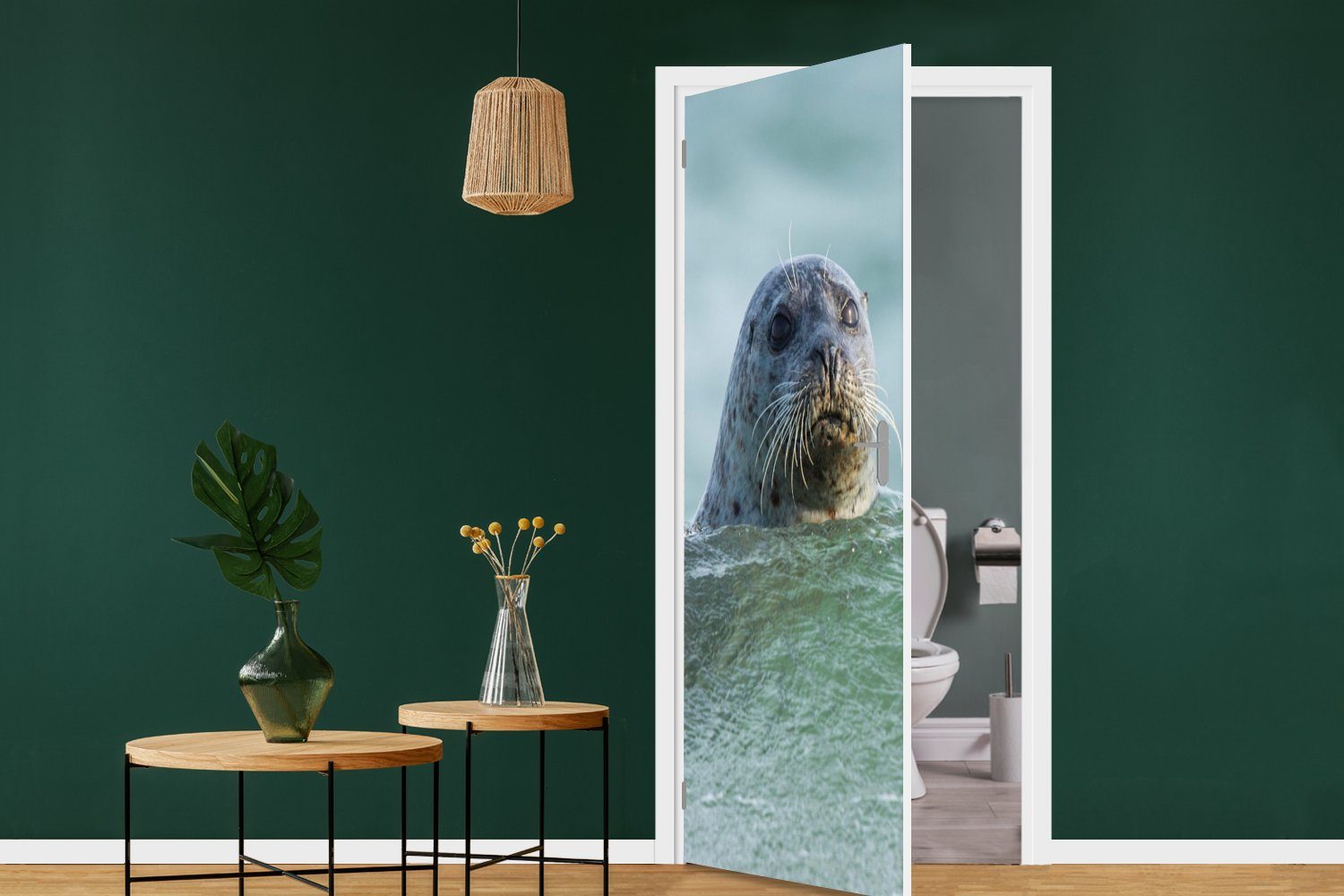 Wasser, - Tür, bedruckt, Nordsee für Seehund (1 Matt, cm MuchoWow 75x205 St), - Türaufkleber, Fototapete Türtapete