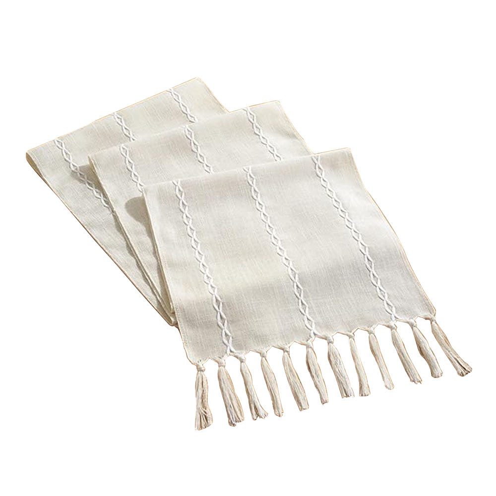 NUODWELL Tischläufer Boho Creme Landhausstil Quasten günstig online kaufen