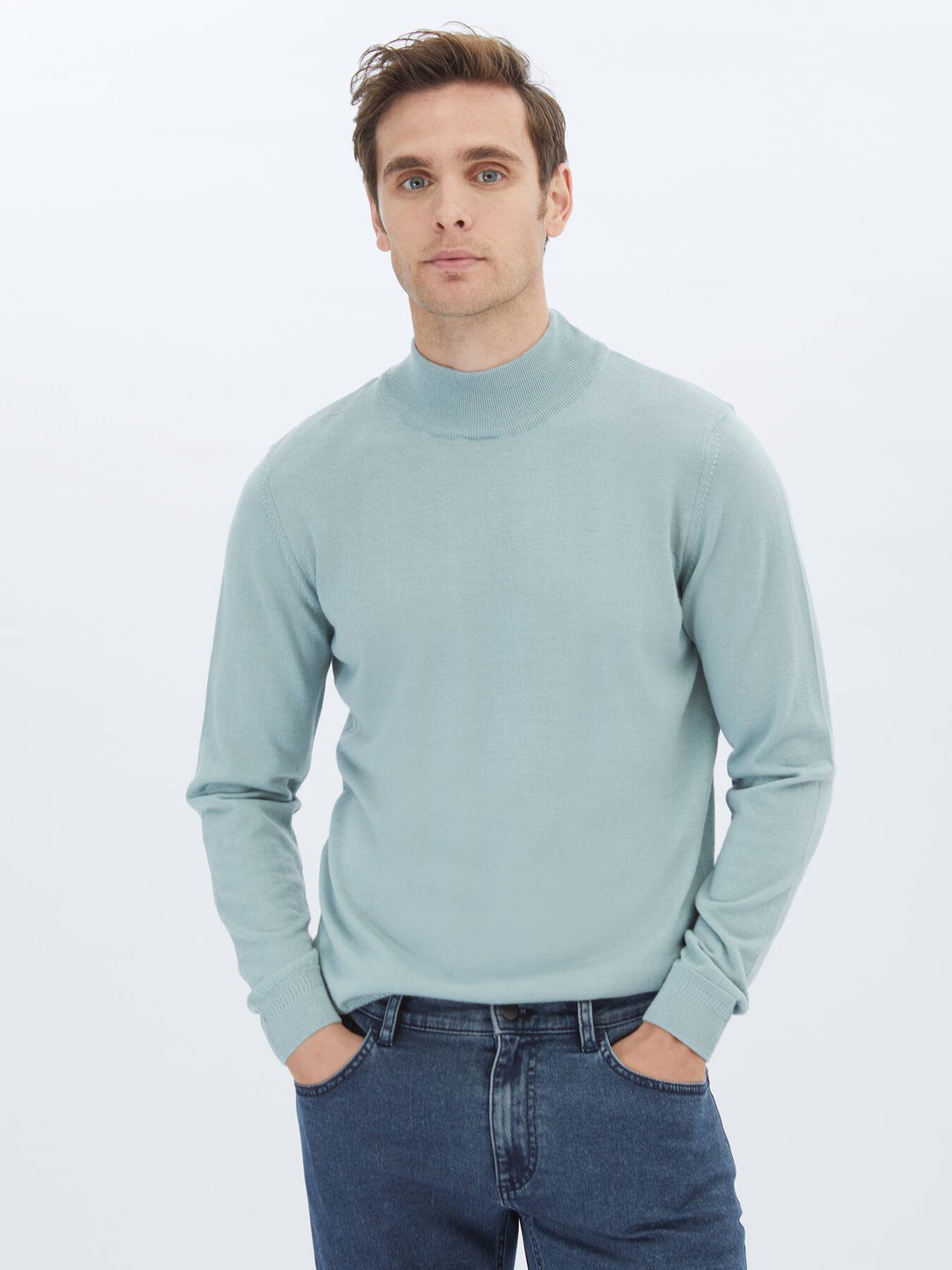 KİP Longpullover Strickpullover aus Wollmischung mit halbem Rollkragen und schlichtem S