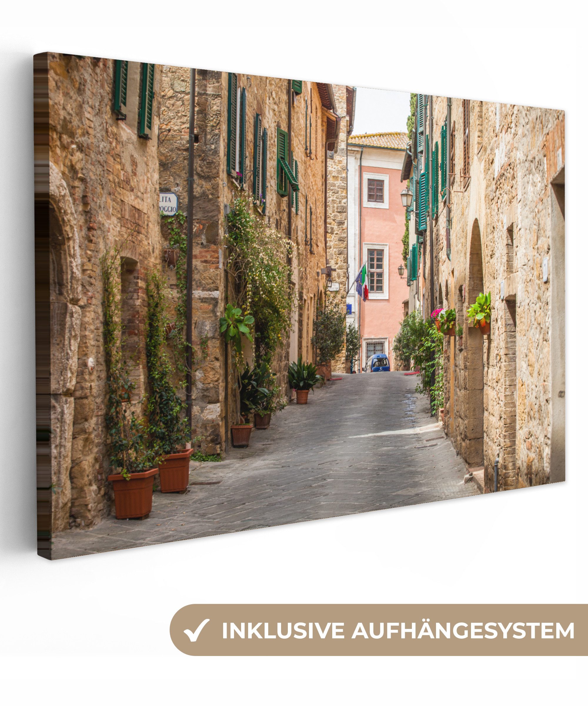 OneMillionCanvasses® Leinwandbild Straße der mittelalterlichen italienischen Stadt San Gimignano in der, Fotodruck (1 St), Leinwand Bilder Klein, Wand Dekoration Aesthetic 30x20 cm
