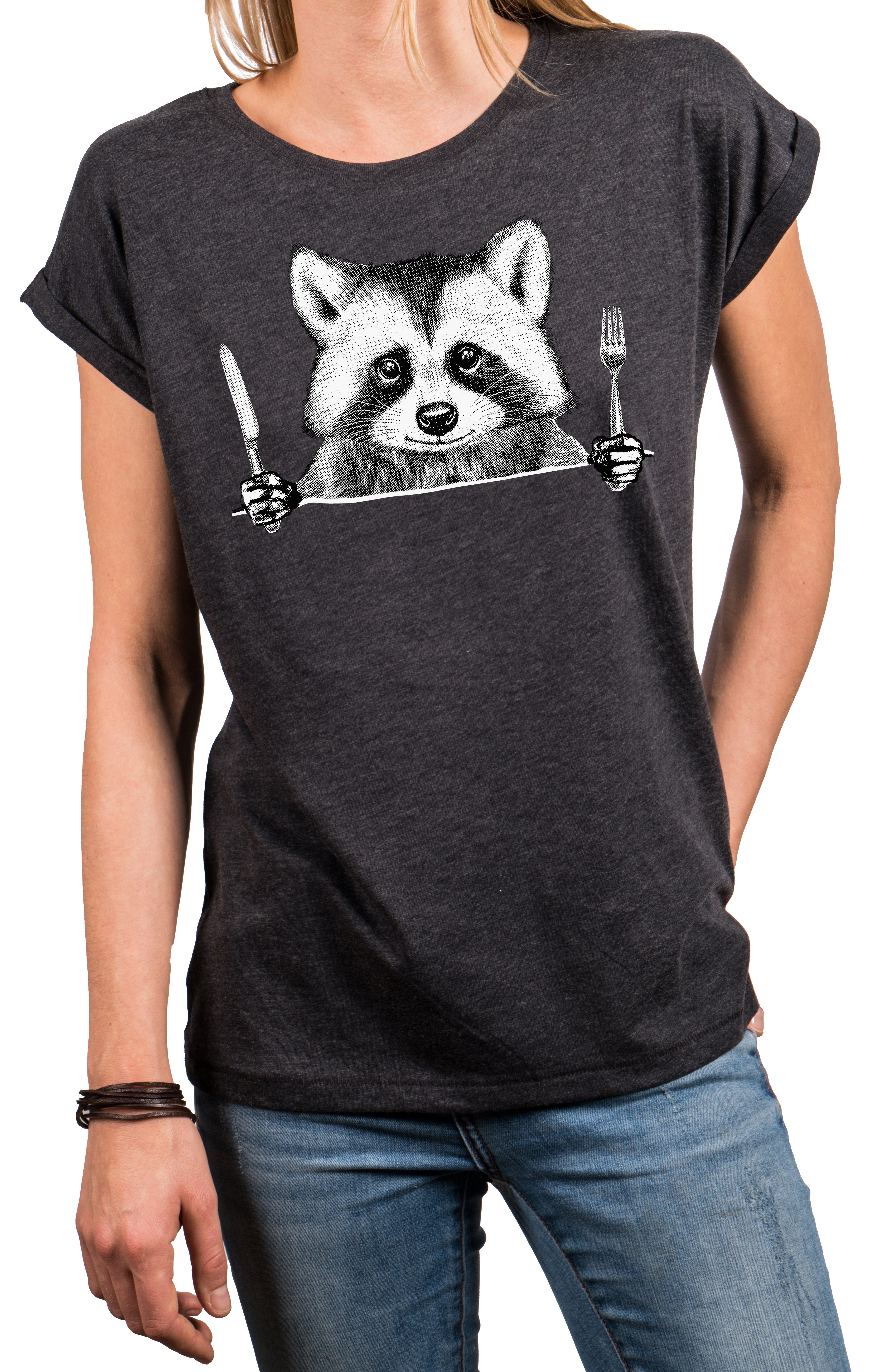 Print-Shirt Waschbär Cool Lustig Extravagant Ausgefallen Modische Sommer Oberteile