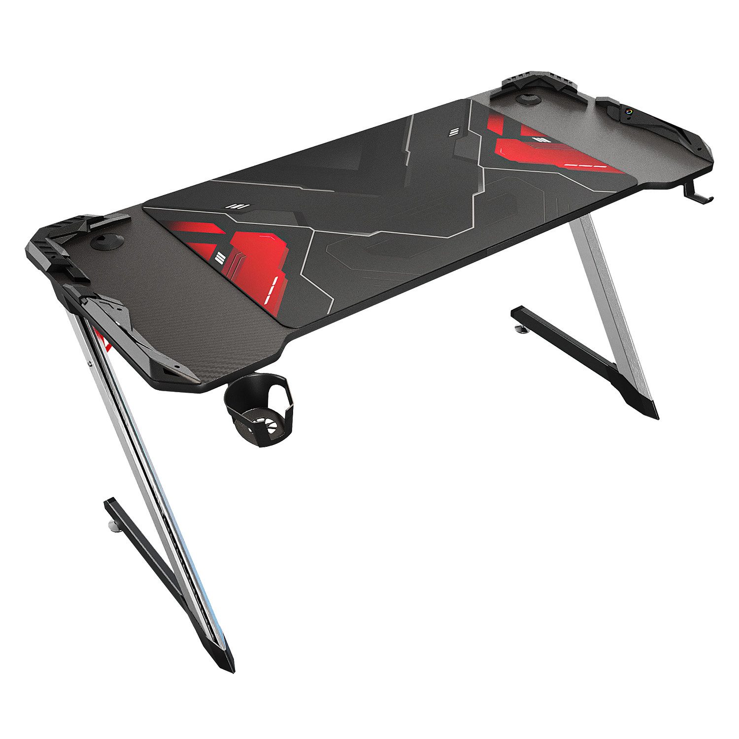 SONNI Gamingtisch mit LED 140cm Schwarz Groß Computertisch Tisch Gaming Desk, mit Mauspad PC