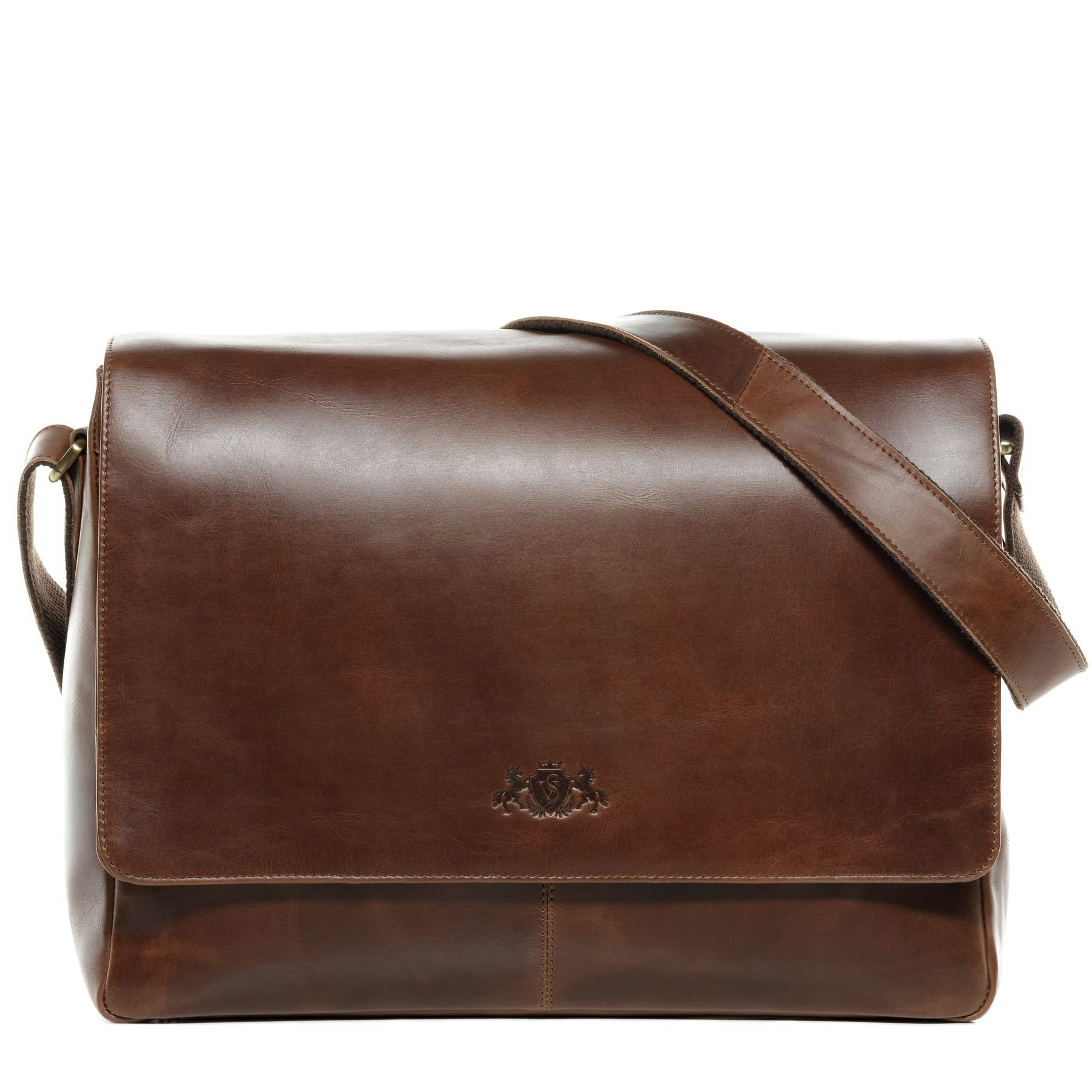 SID & VAIN Messenger Bag SPENCER XL groß Laptop-Tasche 15 Zoll echt Leder, Umhaengetasche Laptop Fach Herren Damen Schultertasche hell-braun