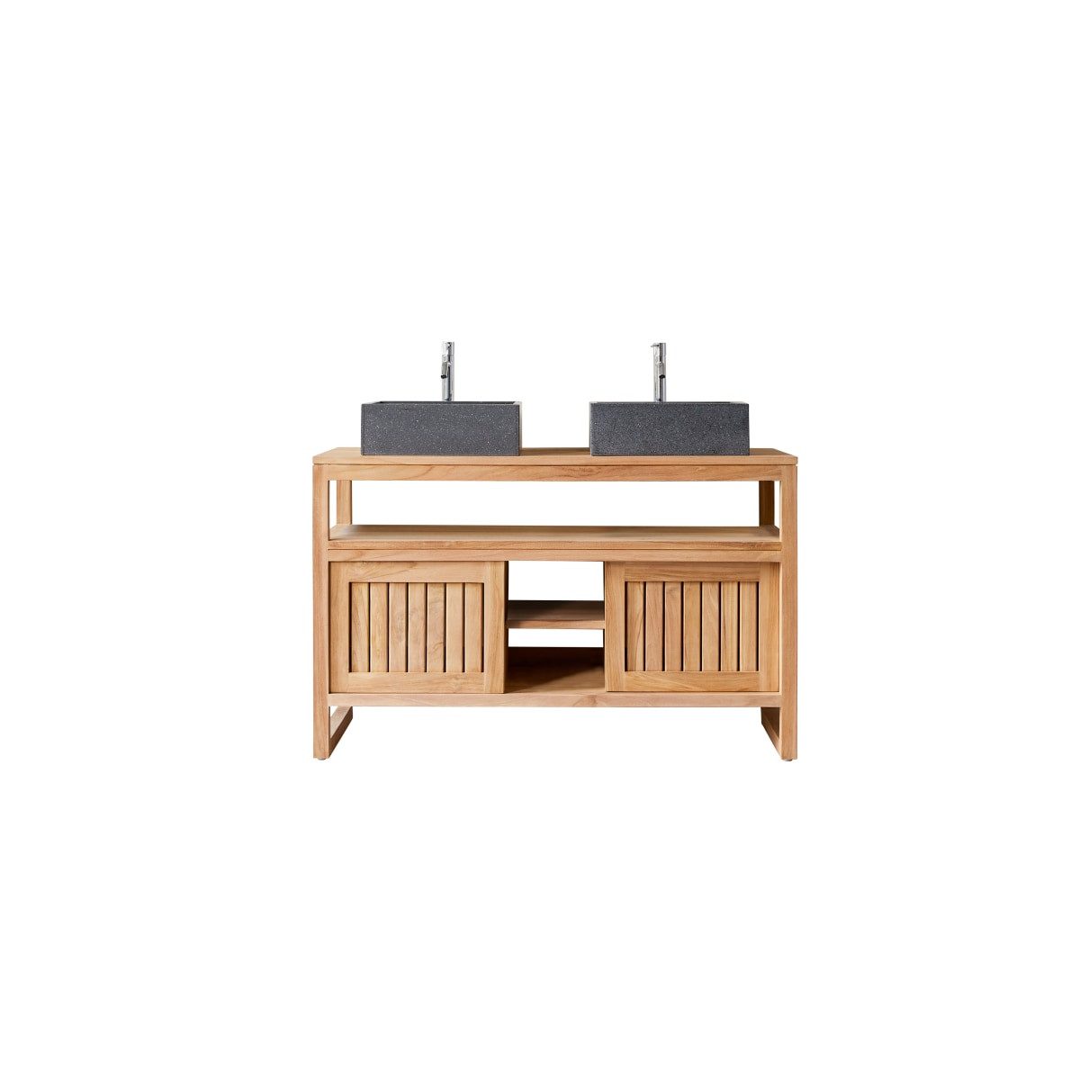 Tikamoon Waschtisch Bad Unterschrank aus massives Teakholz 120 cm unbehandelt