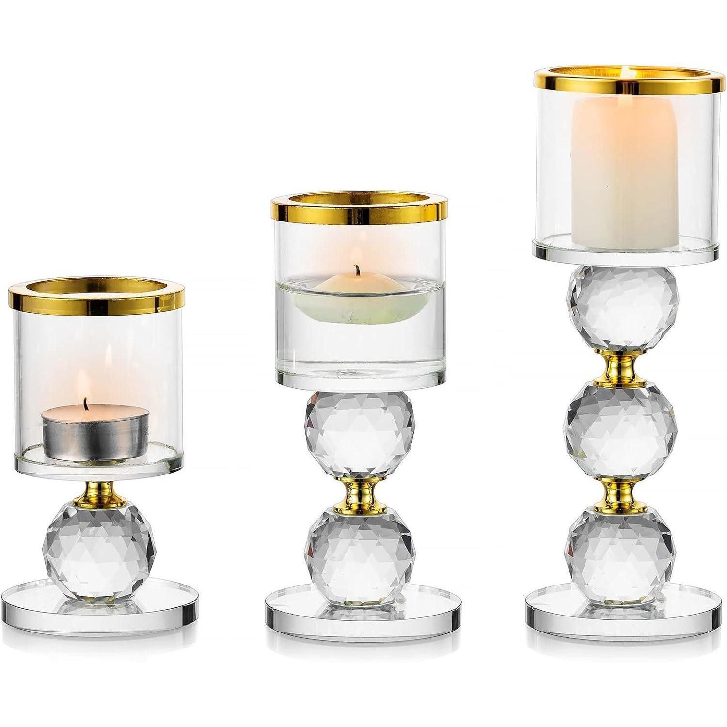 LuxusKollektion Kerzenleuchter Kerzenständer Kristall Glas Stumpenkerzen Teelichthalter 3 Stück Gold (3 St)
