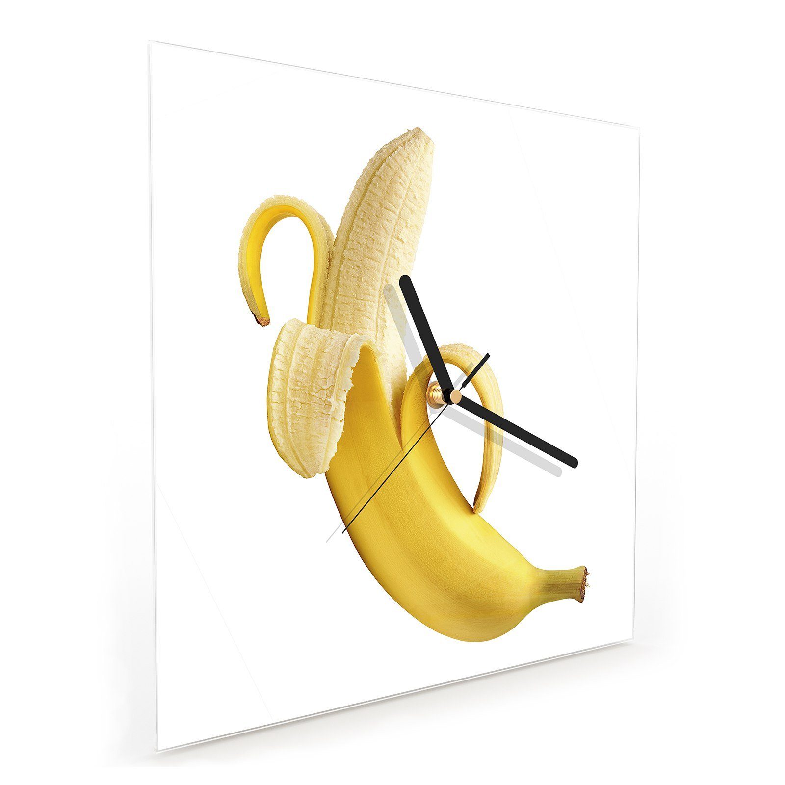 Primedeco Wanduhr Glasuhr Motiv Geschälte 30 mit cm Größe 30 Wanduhr Banane Wandkunst x