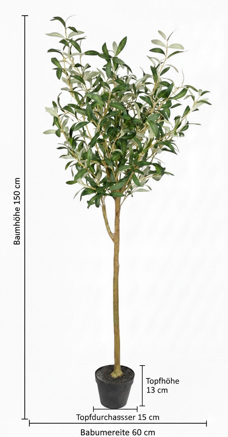 Kunstbaum 2 Stück Olivenbaum im Topf ZF Kunstbaum künstlicher Baum Dekobaum Olive, Seidenblumen Roß, Höhe 150 cm