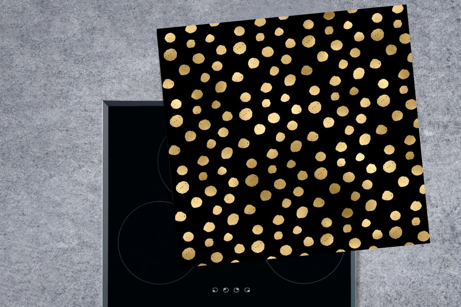 (1 cm, 78x78 Herdblende-/Abdeckplatte Punkte Muster - für küche tlg), Arbeitsplatte MuchoWow - Ceranfeldabdeckung, Vinyl, Gold,