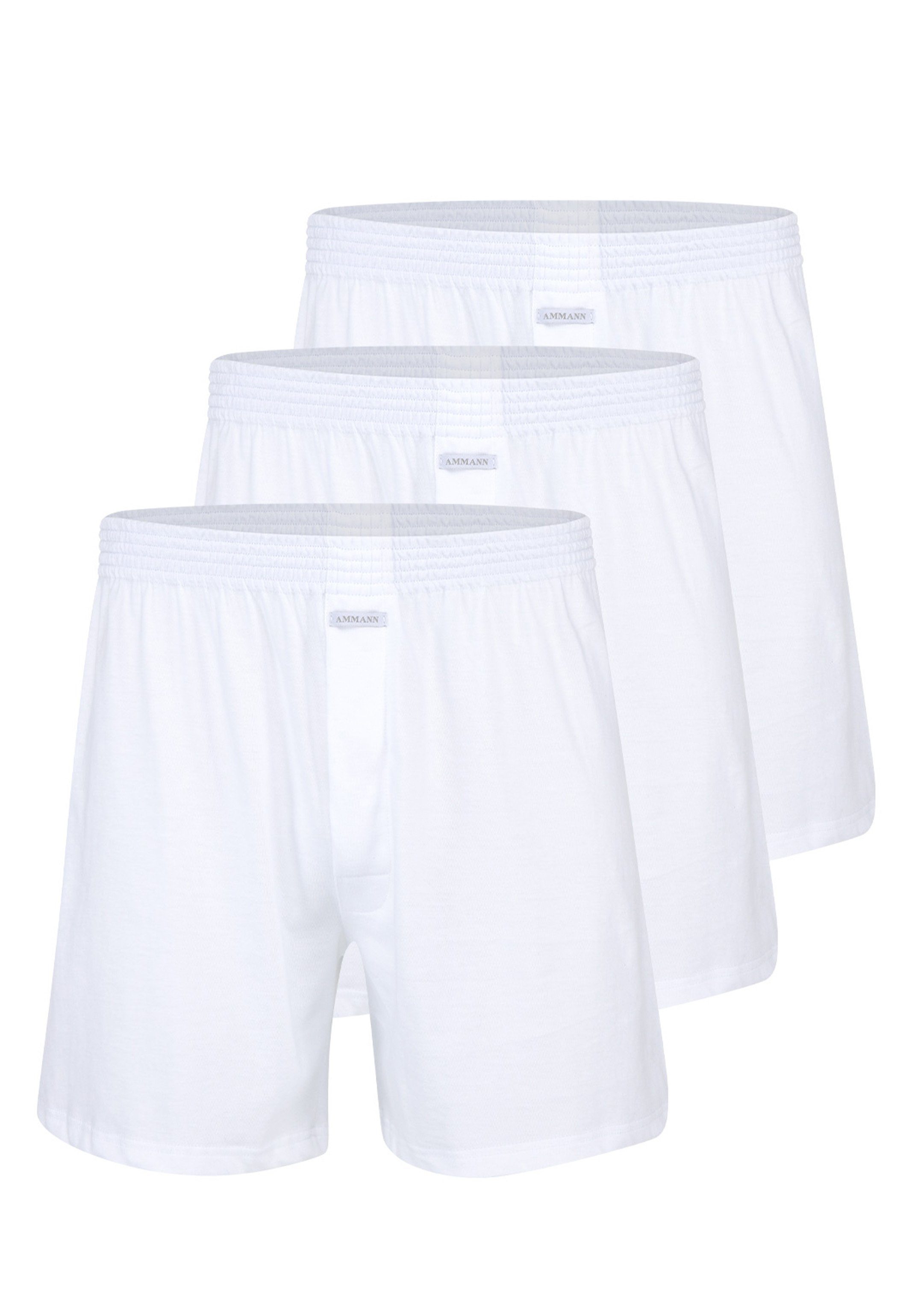 Ammann Boxershorts 3er Pack Basic (Spar-Set, 3-St) Boxershort - Baumwolle - Mit Eingriff - Shorts mit lockerem Schnitt Weiß