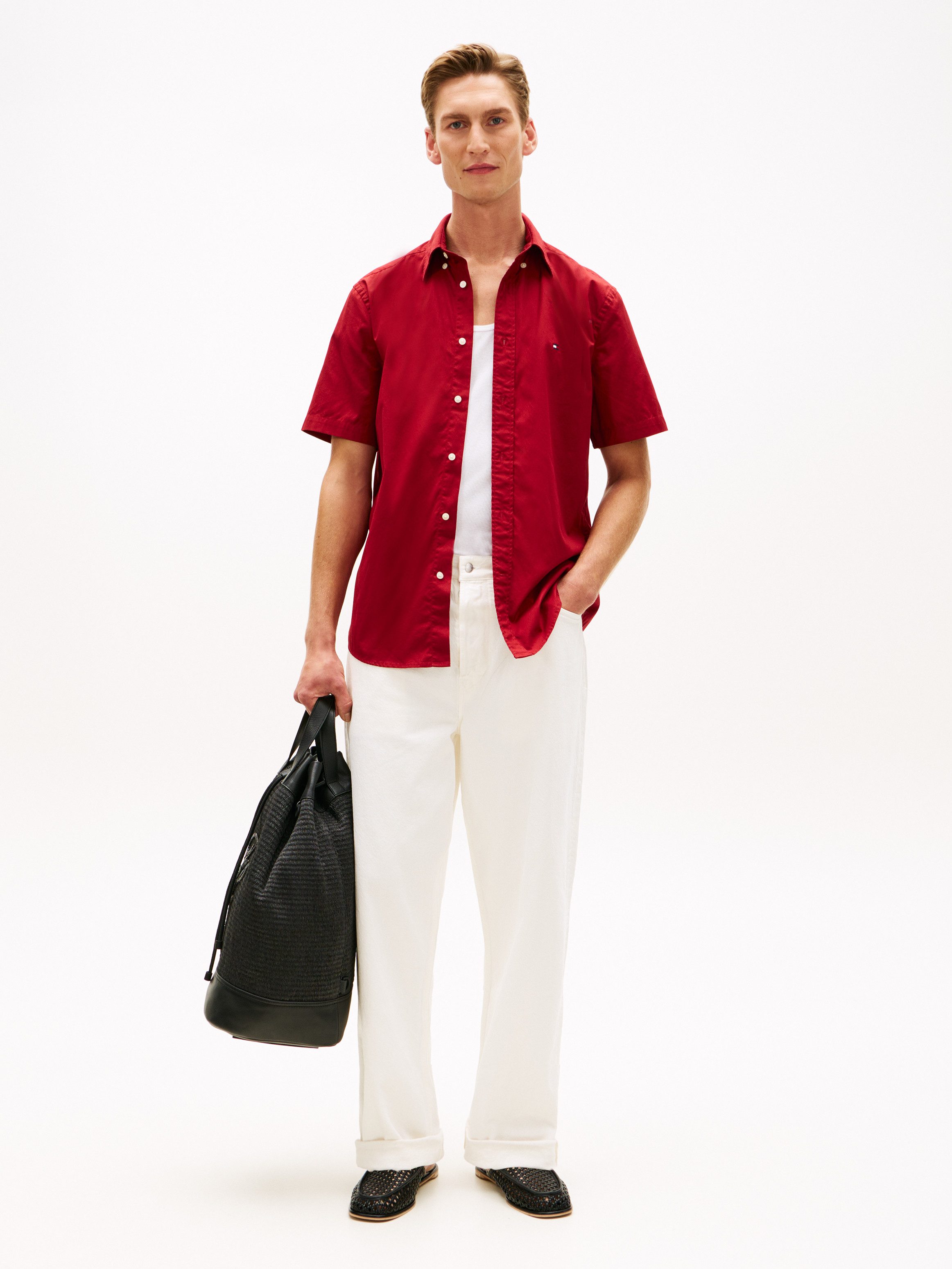 Tommy Hilfiger Kurzarmhemd FLEX POPLIN SOLID Regular fit mit Button-Down-Kragen