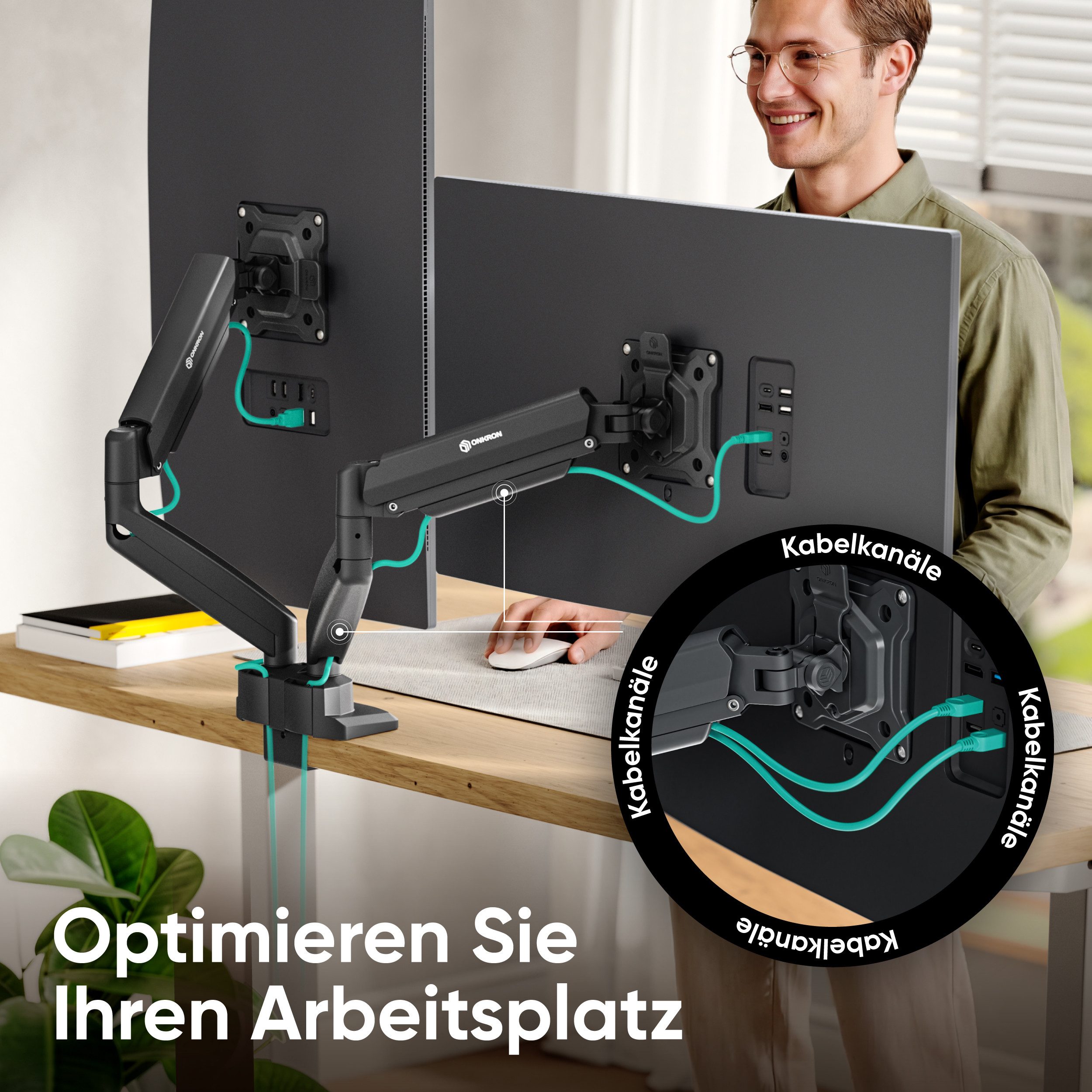 ONKRON Monitor-Halterung 13-32 Zoll, bis 10 kg pro Arm, VESA 75x75-100x100, G160, (bis 32 Zoll, neigbar, schwenkbar, drehbar, Gasdruckfeder, Kabelmanagement) – Bild 5 von 5
