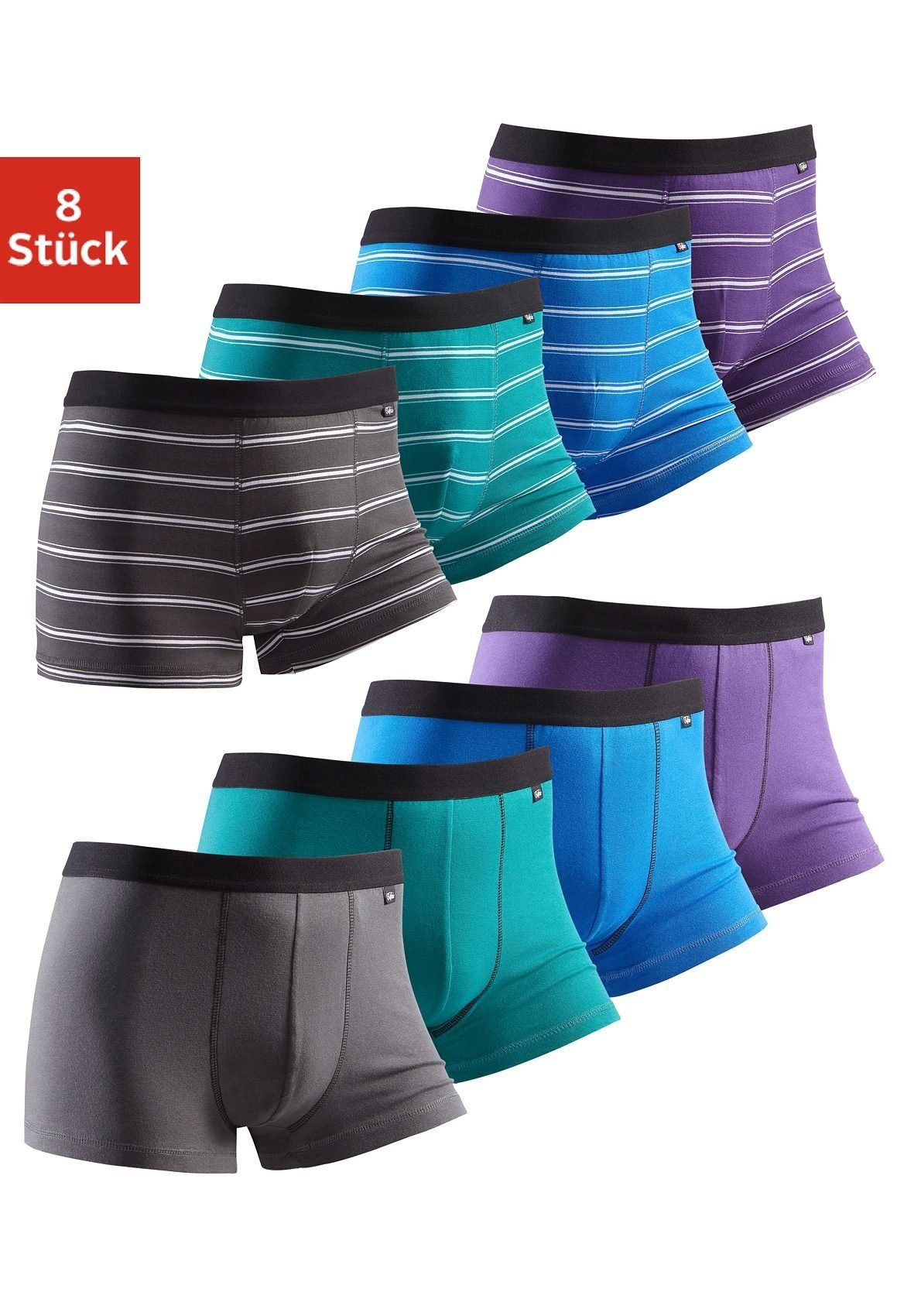 Buffalo Boxer Boxershorts für Herren (Packung, 8-St) mit kontrastfarbigem W günstig online kaufen
