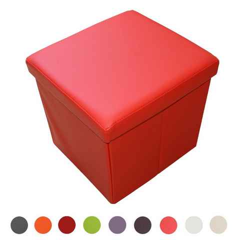 Natsen Sitzhocker mit Stauraum faltbare Sitzwürfel (Sitztruhe aus Kunstleder, 38 x 38 x 38 cm Red), gepolstert Sitzbank Fußhocker für Wohnzimmer Schlafzimmer