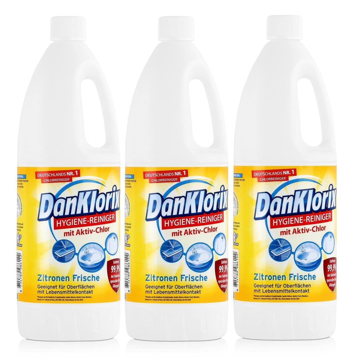 DanKlorix Hygiene-Reiniger Zitronen Frische 1,5L - Mit Aktiv-Chlor (3e WC-Reiniger