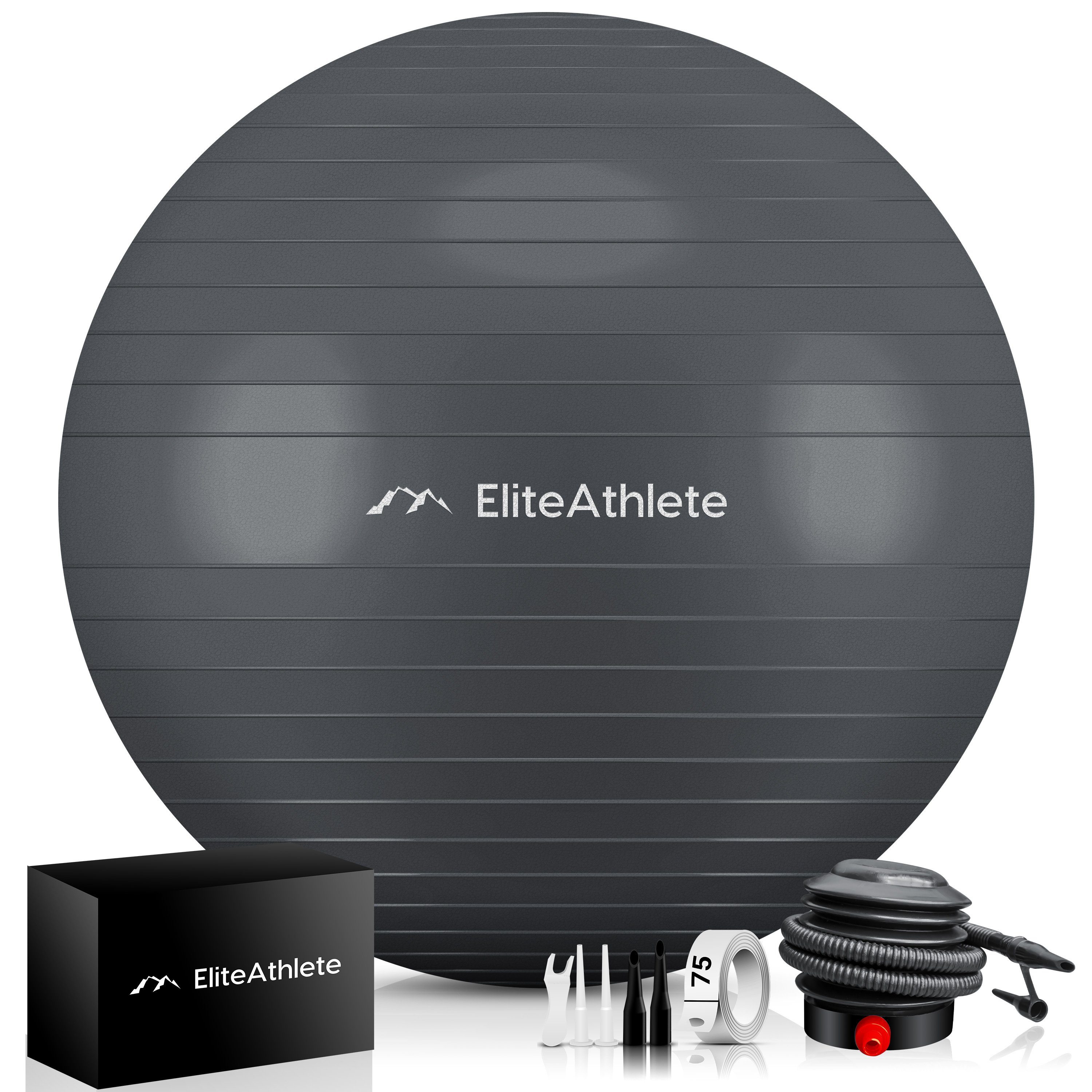 EliteAthlete Gymnastikball Gymnastikball Sitzball Büro ergonomisch - Fitness Yoga Schwangerschaft Ultimate Grey