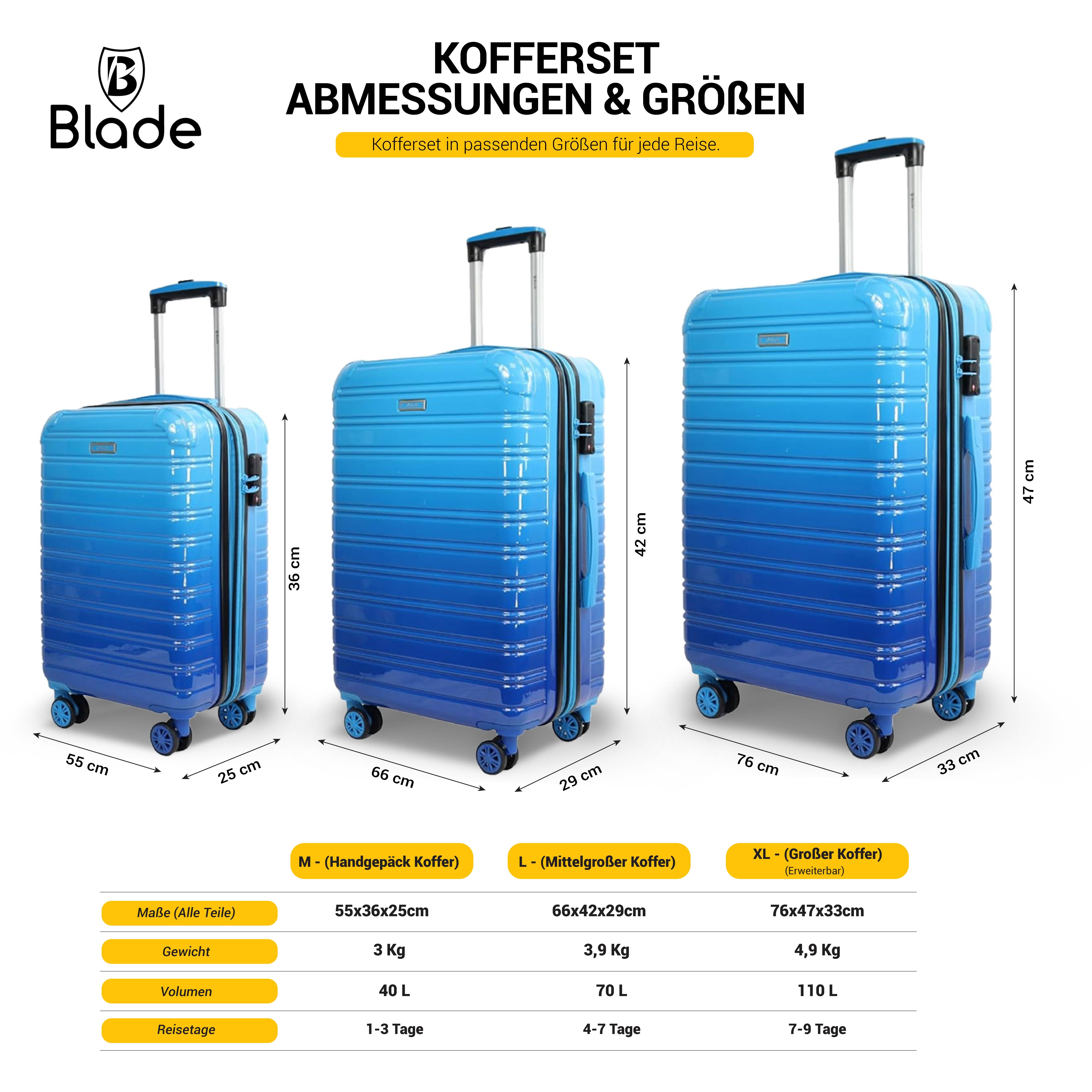 Blade Hartschalen-Trolley Kofferset Erweiterbares Handgepäck Rollkoffer TSA-Schloss ABS+PC SALE
