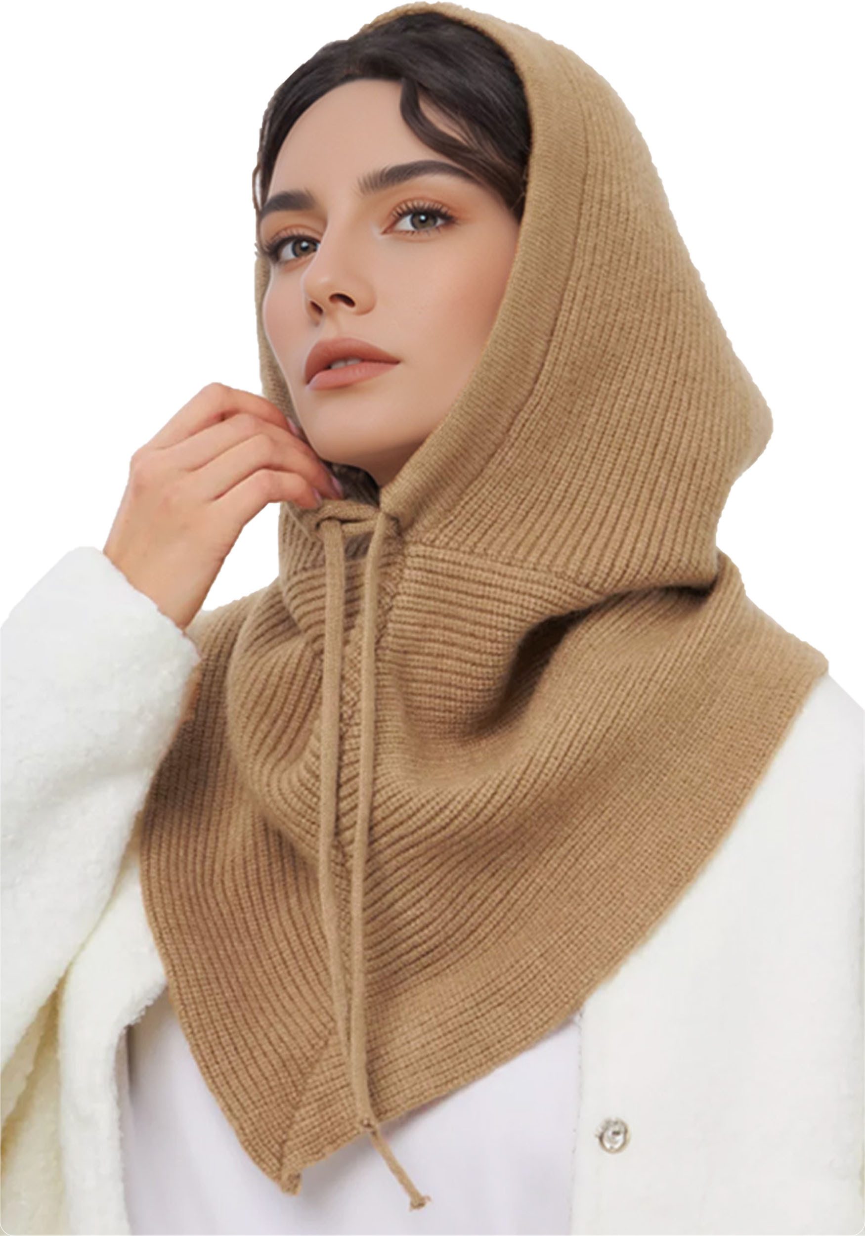 Mutig Mütze & Schal 2-in-1 Wintermütze Unisex, warm gestrickt, winddicht mit Schal (Warme Beanie Mütze Damen Herren, 2-in-1 Strickmütze mit Schal, Strickmütze mit Kapuzenschal, weich, warm für Outdoor und Winter) Geschenk zu Weihnachten, Erntedank oder Neujahr