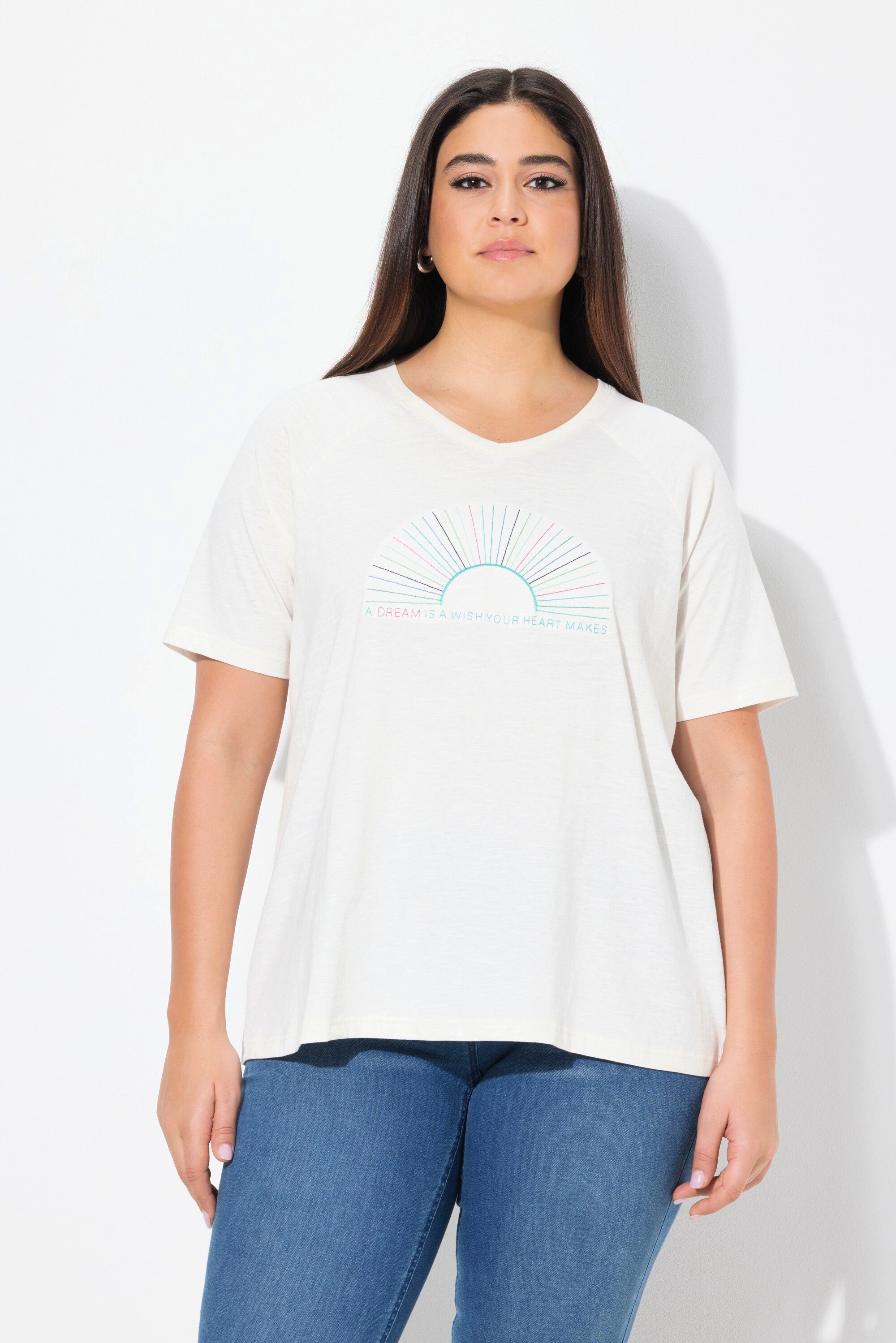 Ulla Popken T-Shirt T-Shirt Stickerei Classic V-Ausschnitt günstig online kaufen