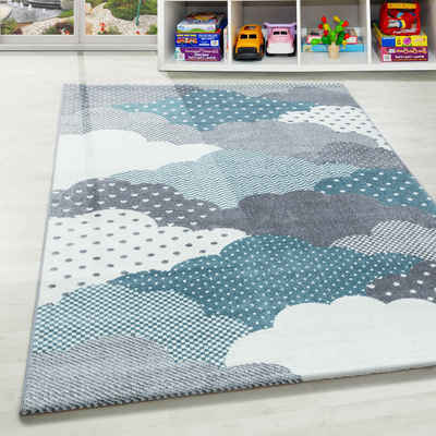 Kinderteppich Wolken Design, Carpettex, Läufer, Höhe: 10 mm, Teppich Kinderzimmer Wolke Design Kinder Teppich Blau Babyzimmer