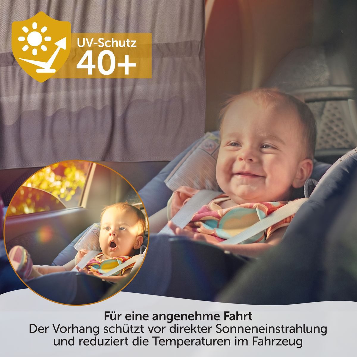 Zamboo Sonnenschutz Universal - Anthrazit, Baby Auto Sonnenschutz mit Vorhang-Funktion & UV Schutz Hitzeschutz