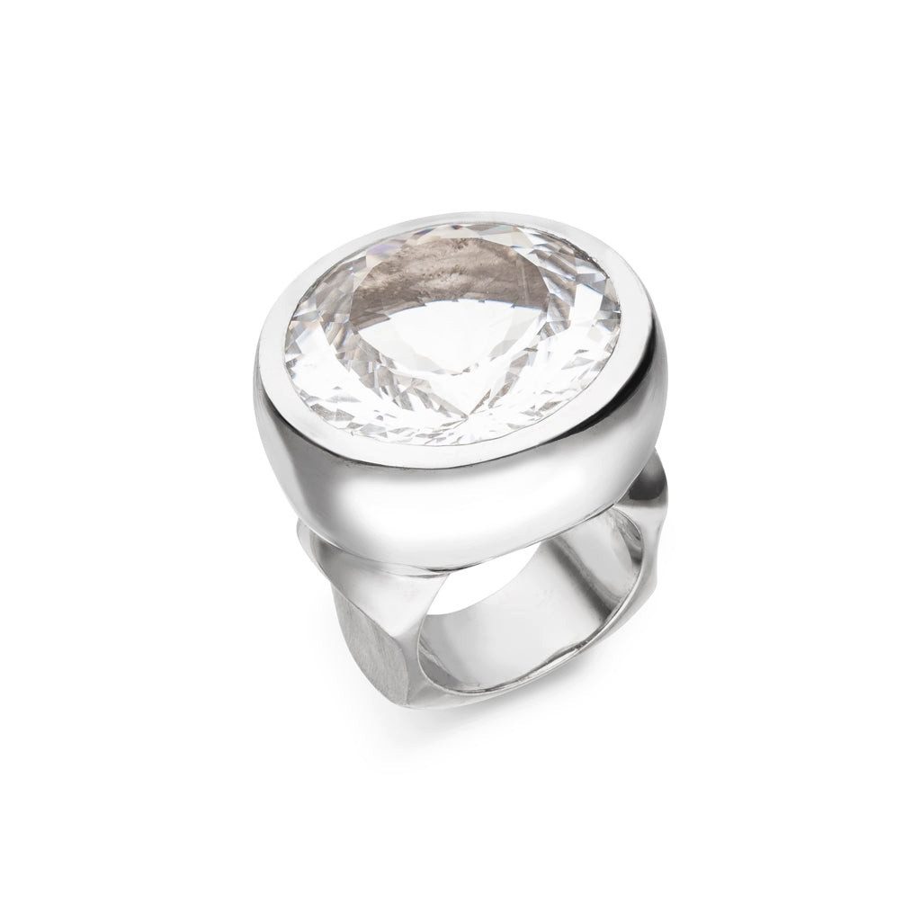 SKIELKA DESIGNSCHMUCK Silberring Bergkristall Ring "Round" 26 mm (Sterling Silber 925) (1-tlg), hochwertige Goldschmiedearbeit aus Deutschland