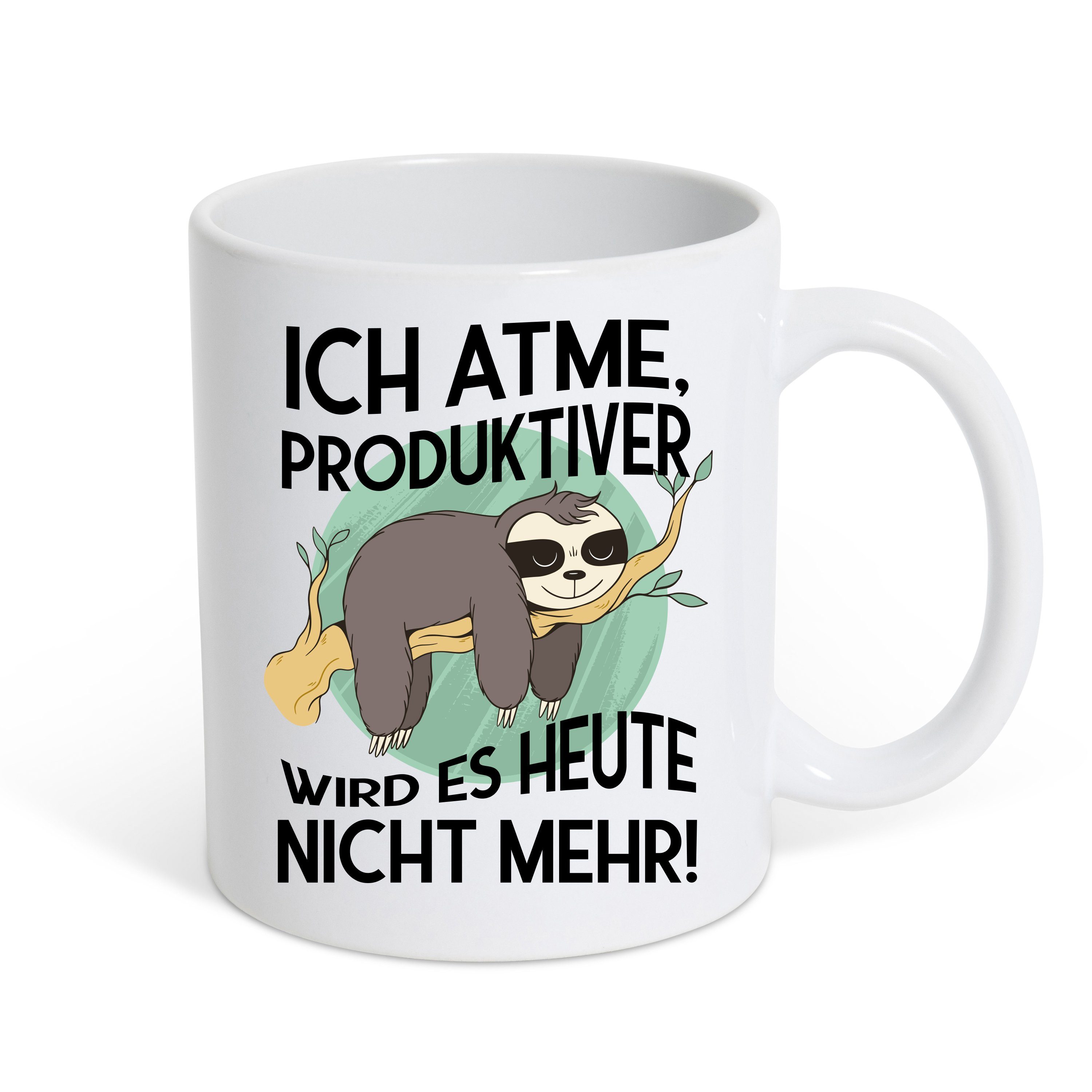 Youth Designz Tasse Ich atme, Produktiver wird es heute nicht mehr Kaffeetasse Geschenk, Keramik, mit lustigem Print