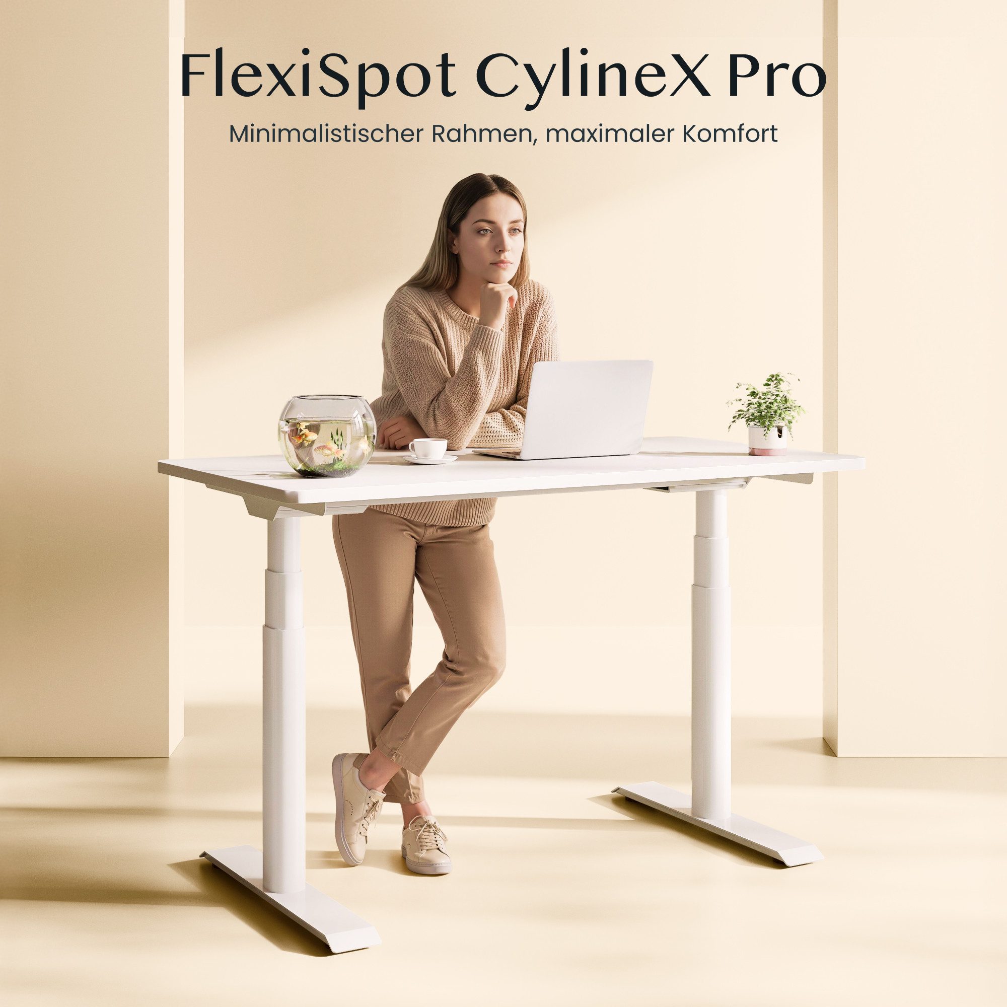FLEXISPOT Tischgestell Elektrisches Tischgestell höhenverstellbar, CylineX Pro (Dual-Motor, ovalen 3-Fach-Beinen,60–125 cm höhenverstellbar, 35mm/s, LED-Piano-Steuerung mit USB-C, Memory & Geräuscharm <50 dB), Anti-Kollision& Fingerschutz, 200KG Tragkraft(ohne Tischplatte)
