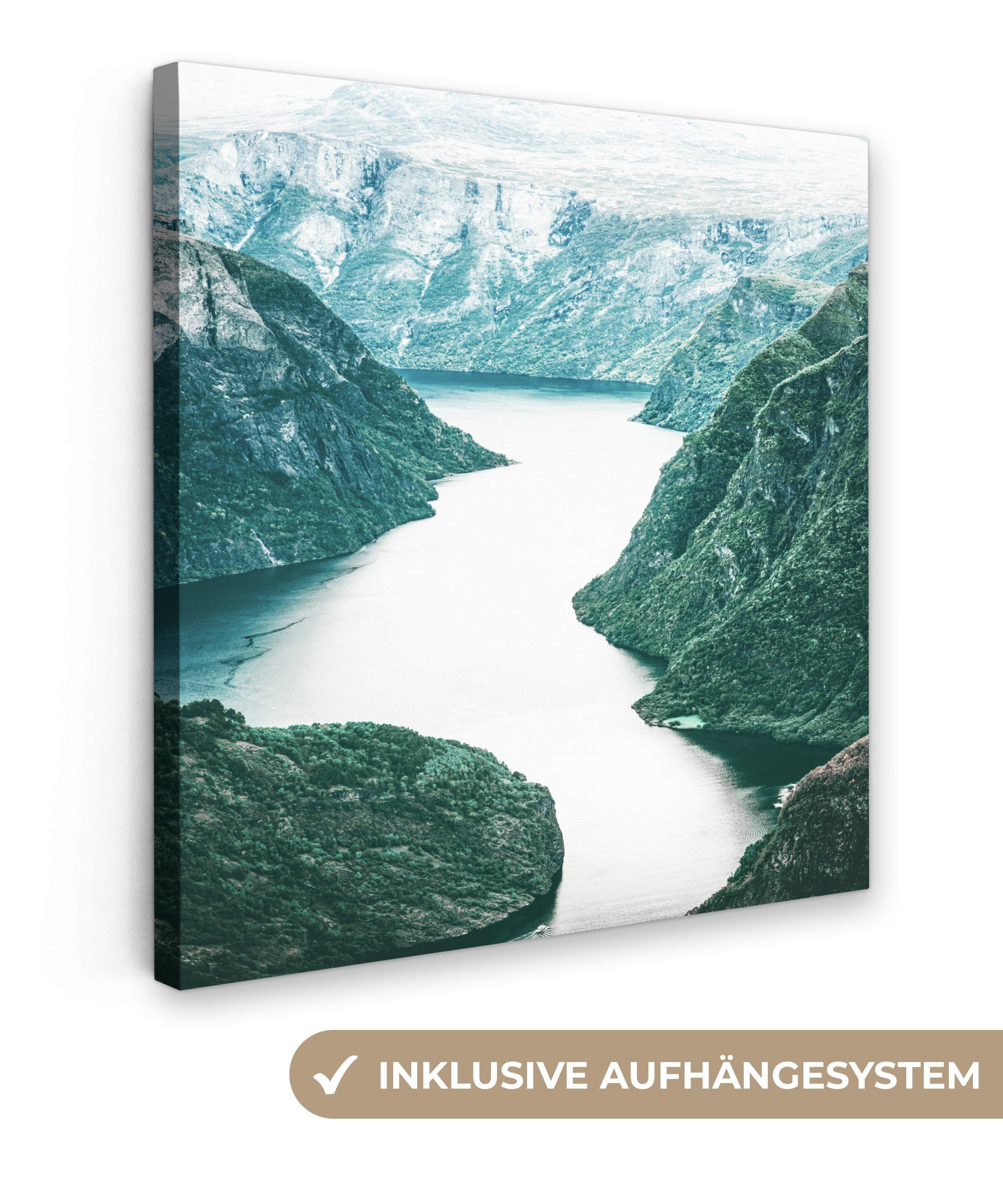 OneMillionCanvasses® Leinwandbild Natur - Berge - Grün - Fluss, (1 St), Leinwand Bilder für Wohnzimmer Schlafzimmer, 20x20 cm