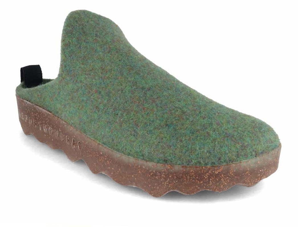 Asportuguesas Damen Filz Clog Come, moss green, kork, double, natur, filz Hausschuh Nachhaltigkeits-Hausschuhe