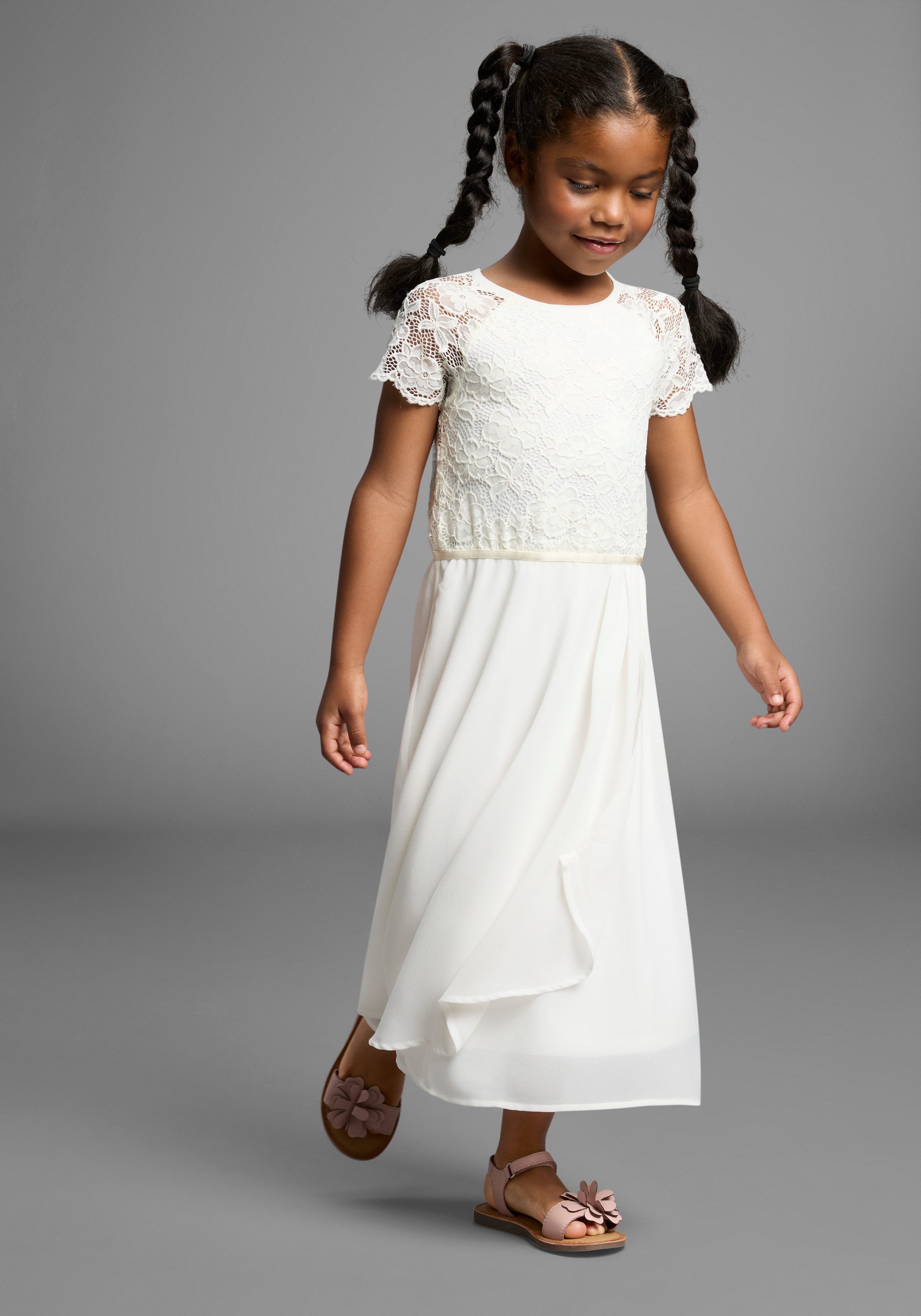 KIDSWORLD Jerseykleid Festliches Kleid mit Spitze Elegantes Kleid mit Spitze und Chiffon – Bild 2 von 5