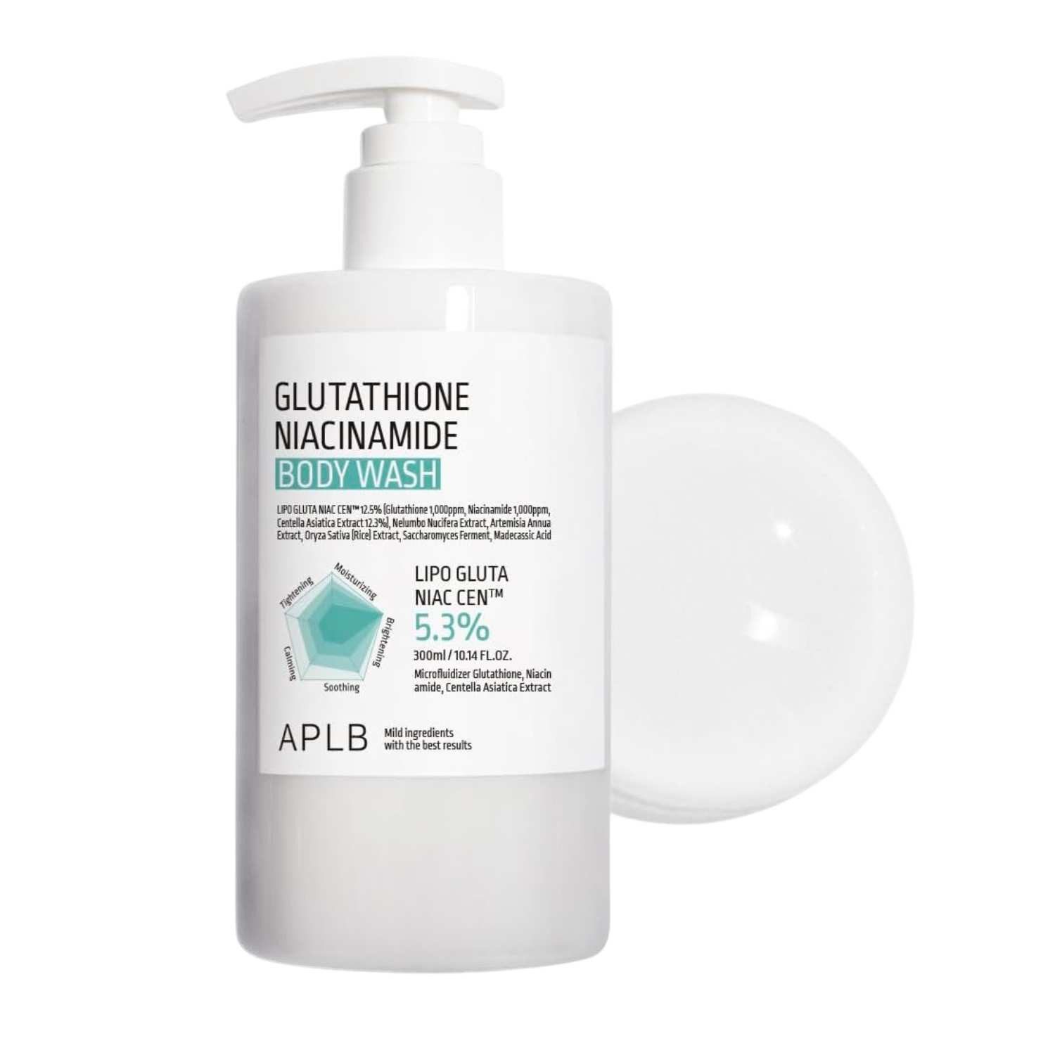 APLB Duschgel Glutathione Niacinamide Body Wash 300ml – Duschgel mit Glutathion, mit Centella Asiatica, Beta-Glucan & Cica-Komplex