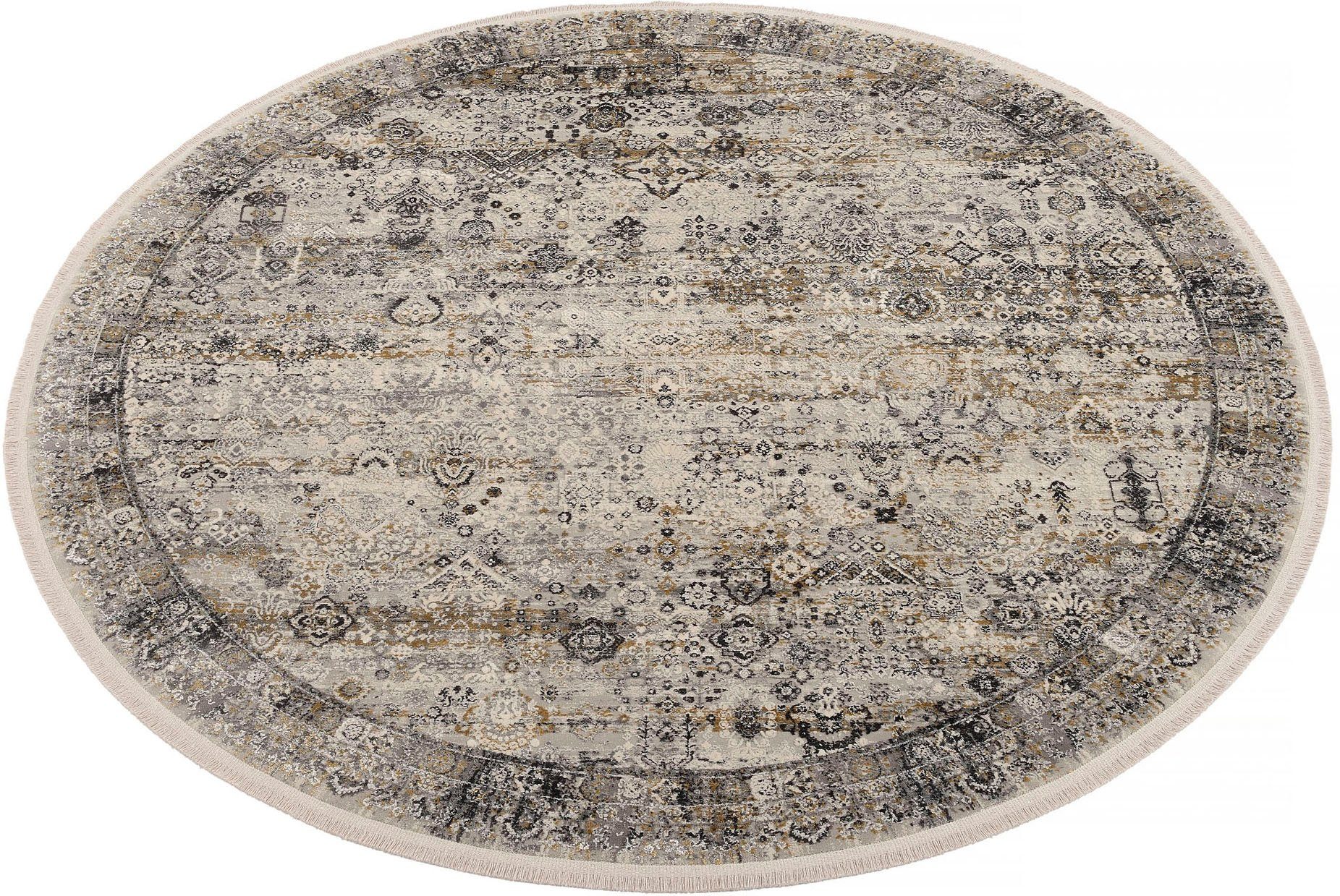 OCI DIE TEPPICHMARKE Teppich BESTSELLER TADI, rund, Höhe: 8 mm, Glanz Viskose, mit Fransen, Hoch Tief Struktur, Vintage, Wohnzimmer