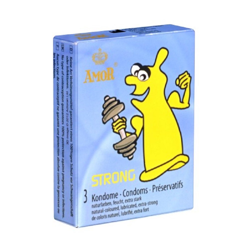 Amor Kondome Strong (Kondome mit hoher Wandstärke) Packung mit, 3 St., extra starke Kondome, für sicheren Analverkehr, Extra-Schutz für Ihre Leidenschaft