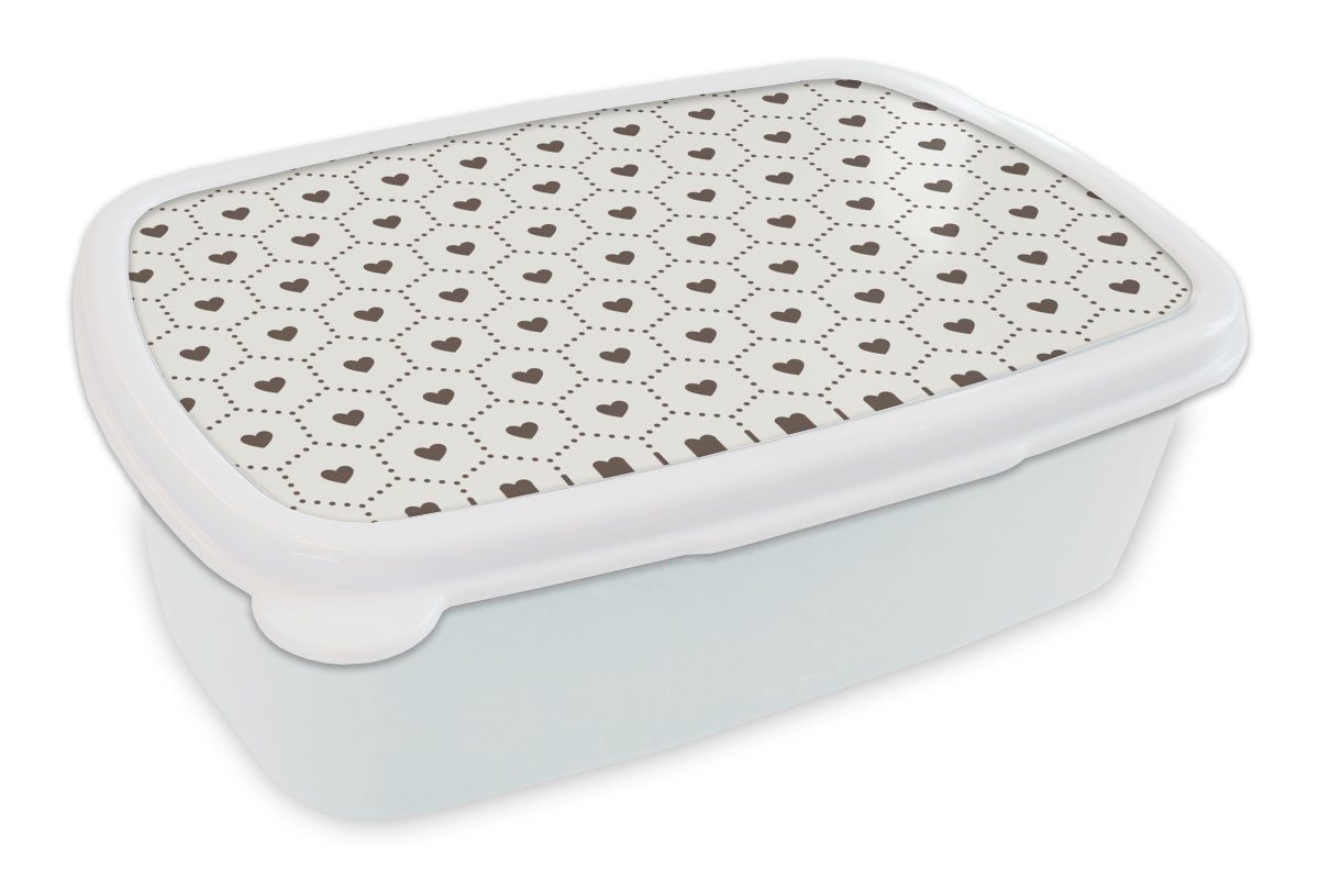 MuchoWow Lunchbox Herz - Design - Geometrie - Muster, Kunststoff, (2-tlg), Brotbox für Kinder und Erwachsene, Brotdose, für Jungs und Mädchen weiß